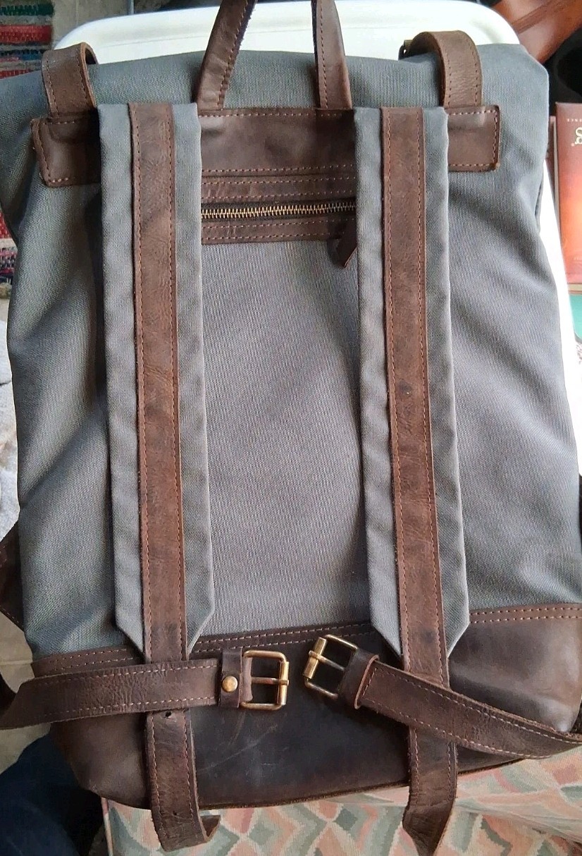 Waxed Canvas And Leather Roll Top Backpack
