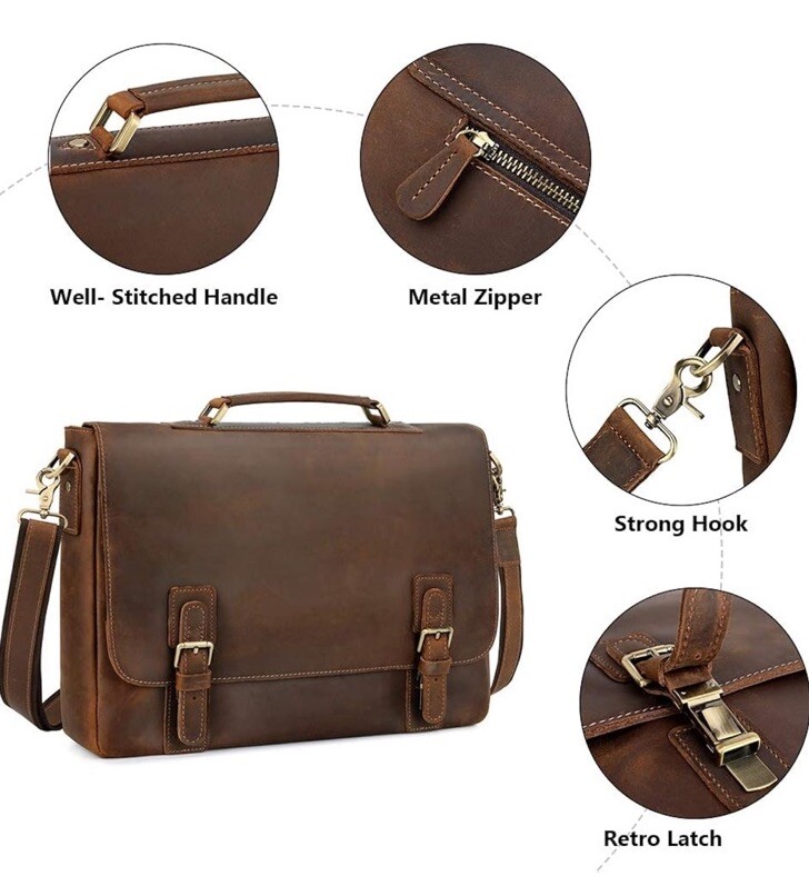 NEW 💼 Kattee Brown Leather Laptop Briefcase