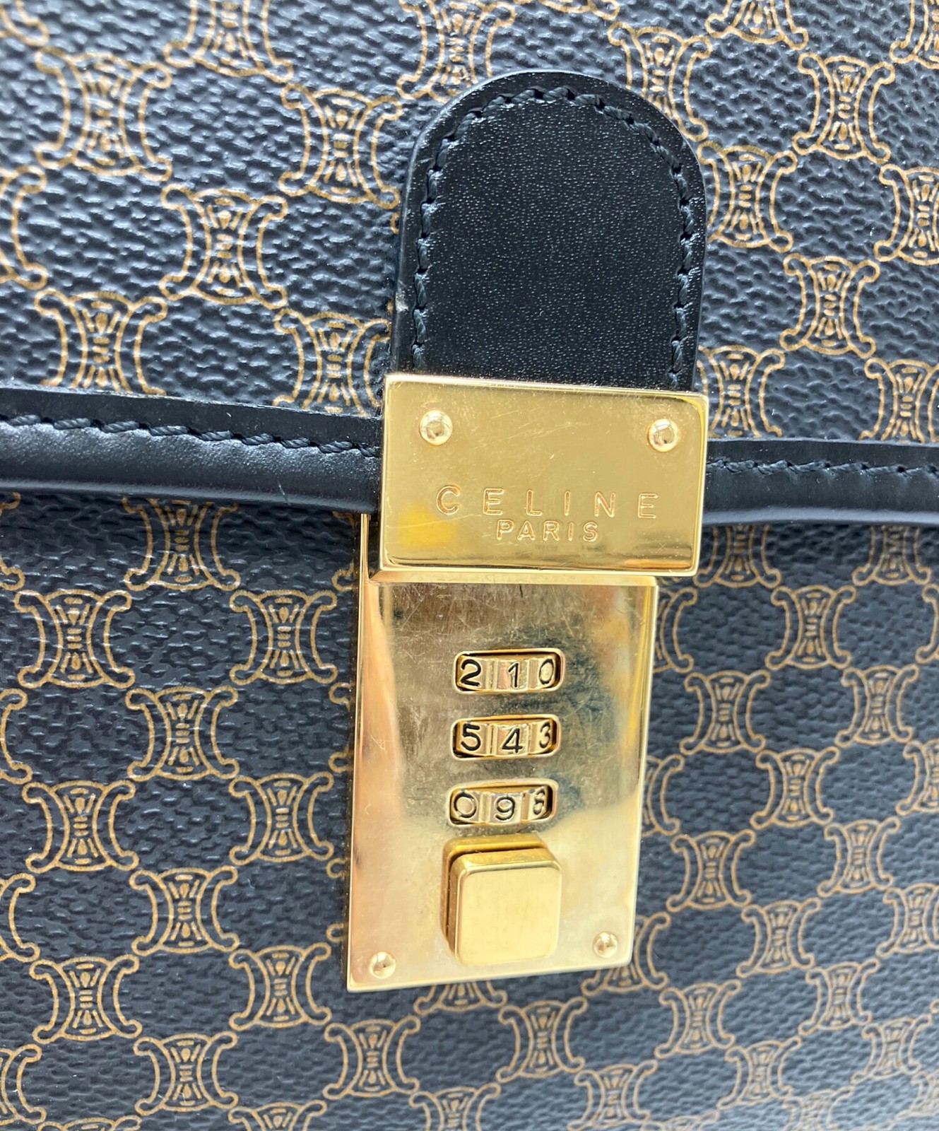 CELINE Briefcase Black Brown Leather PVC Men Business Handbag