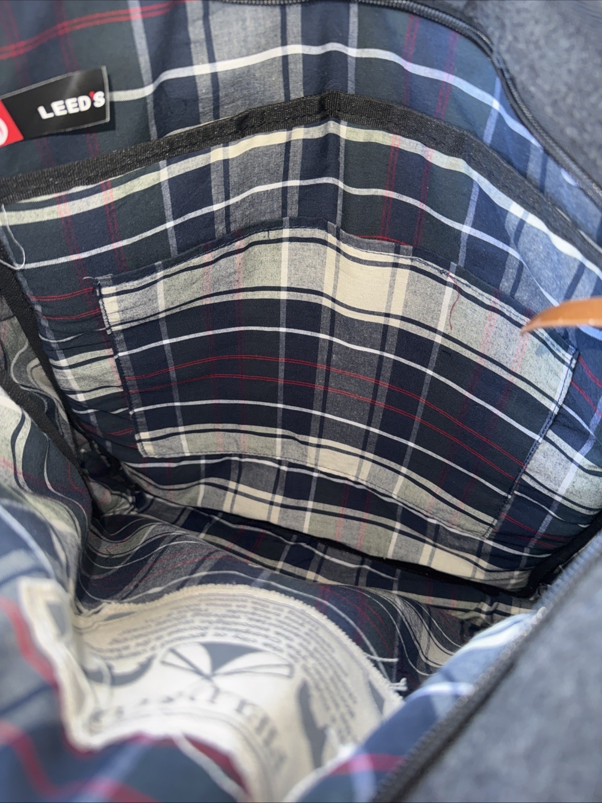 Field & Co NetJets Campster Series Wool Felt Tote Bag Charcoal Gray Plaid Lined