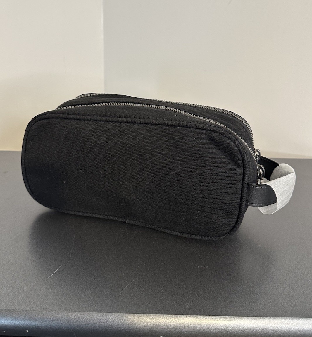 Brooks Brothers Black Wells Dopp Kit Travel Toiletry Bag Leather Handle/Trim