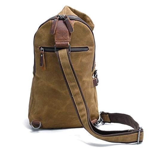 Men’s Sling Backpack Waxed Canvas Crossbody Bag Casual Daypacks Khaki