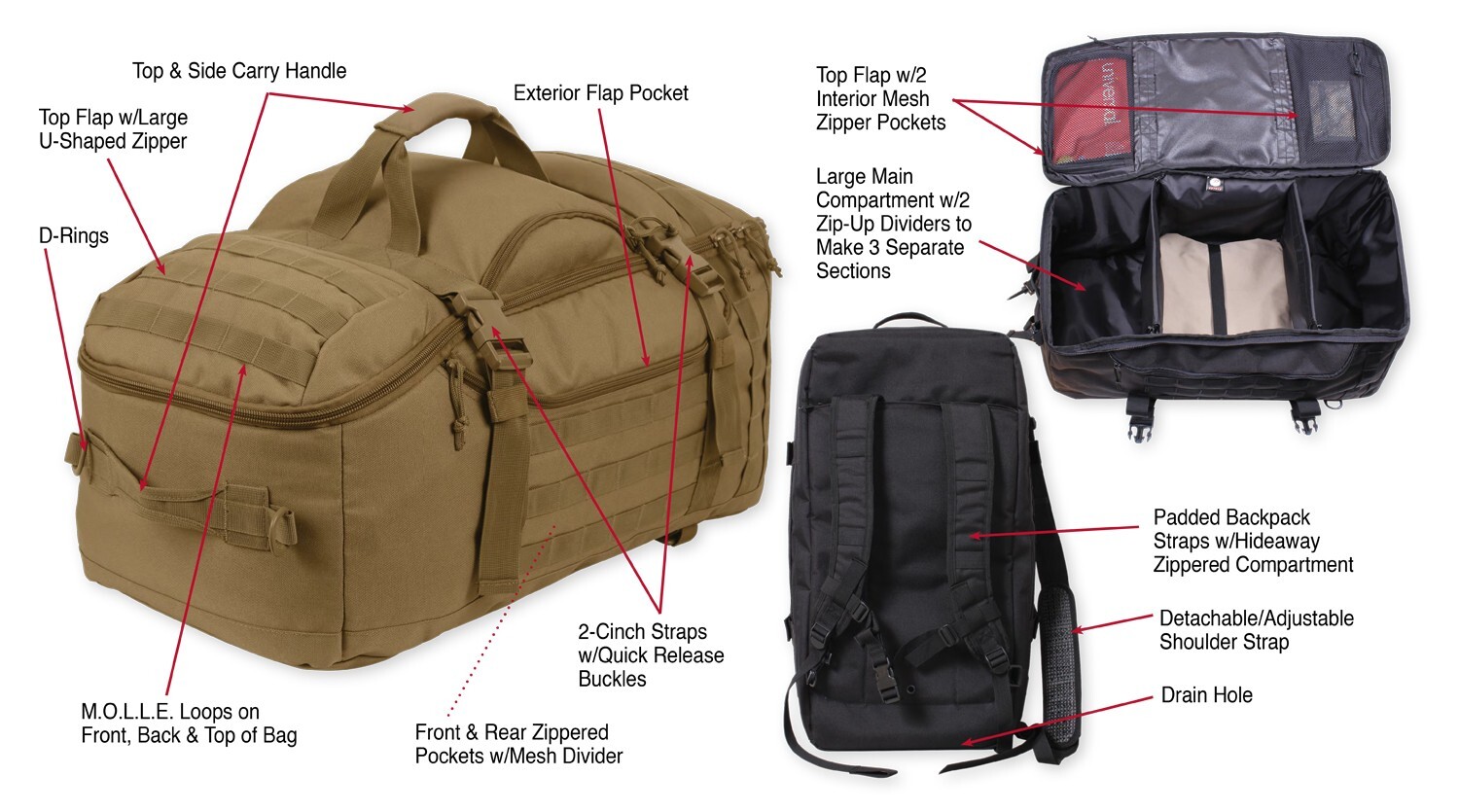 Black 3 In 1 Convertible Mission Bag 26″ Tactical MOLLE Backpack & Shoulder Pack