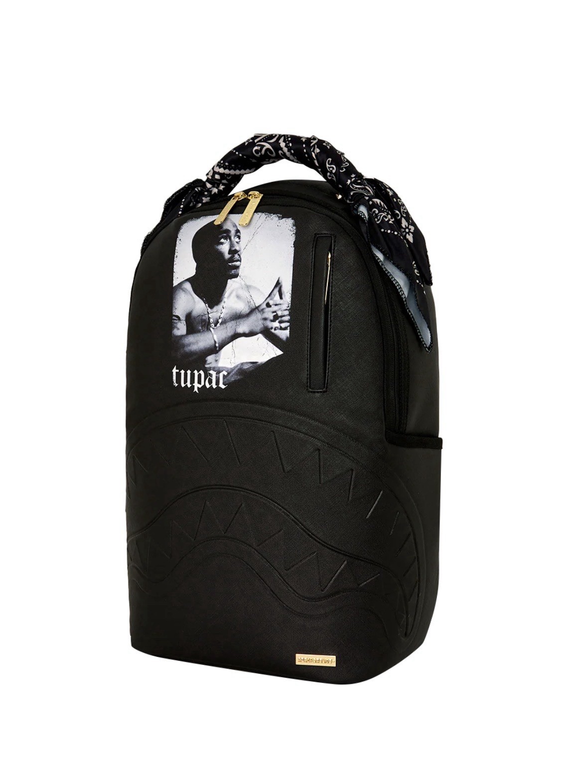 Sprayground Tupac Black Large Backpack Zip Top Handle Pockets Adjustable Straps