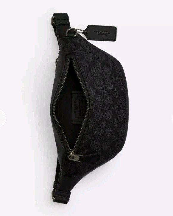 NWT $328 Coach Warren Mini Signature Canvas Leather Black Fanny Belt Bag