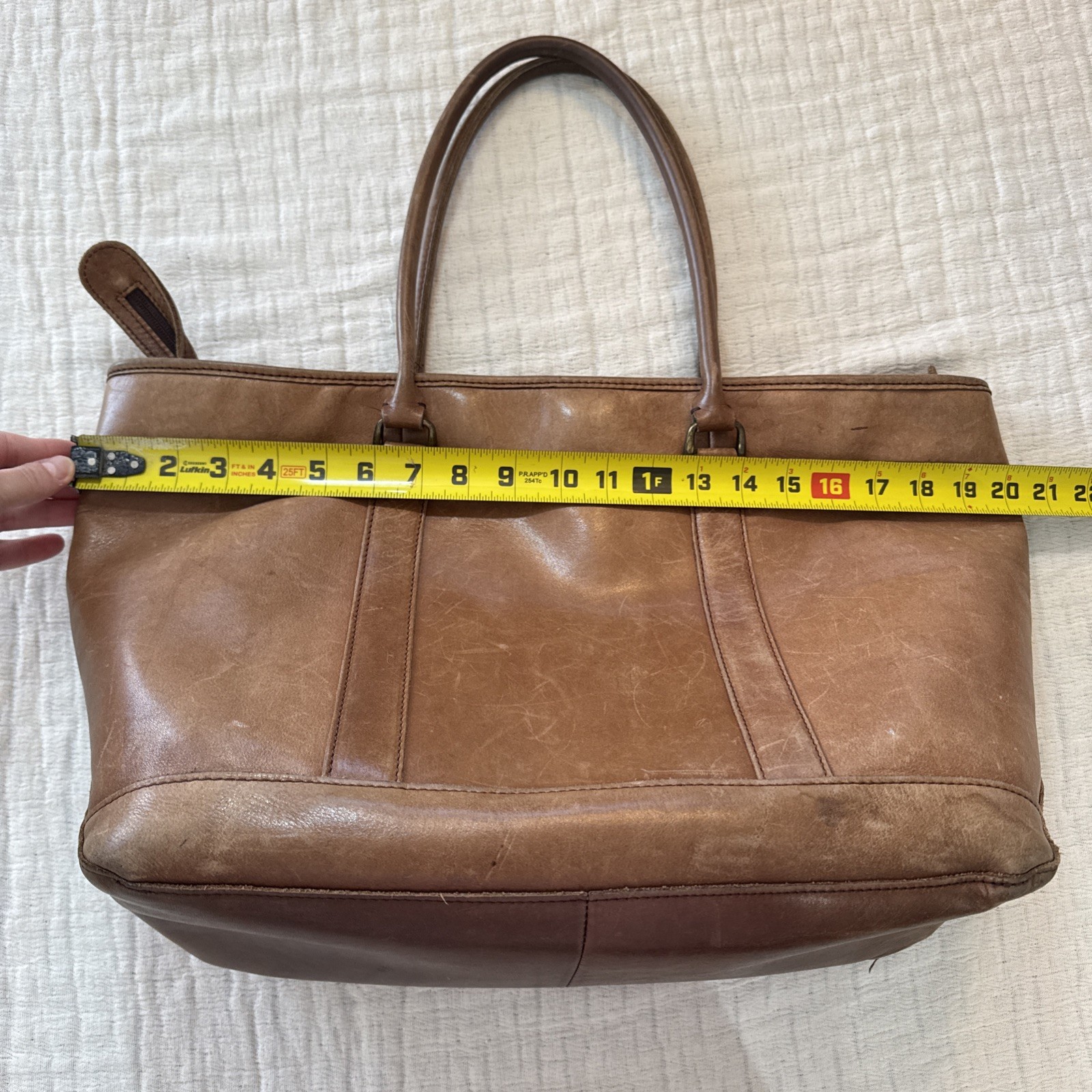 Vintage LL Bean Large Brown Leather Carryall Tote Bag Animal Print Lining