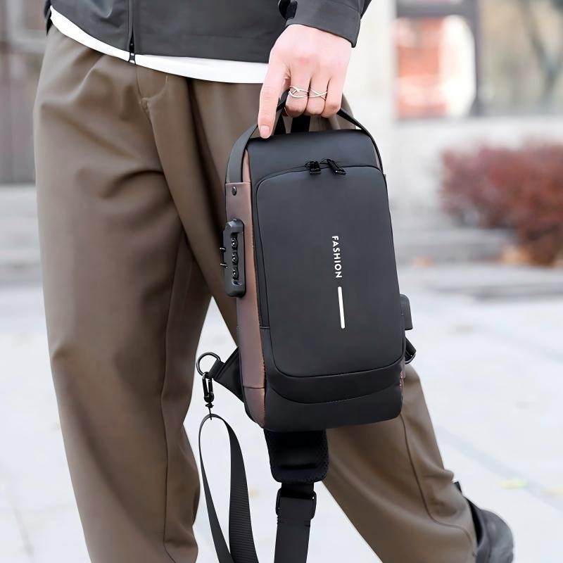 Anti-Theft Sling Bag Men USB Charging Waterproof Nylon Crossbody Chest Travel