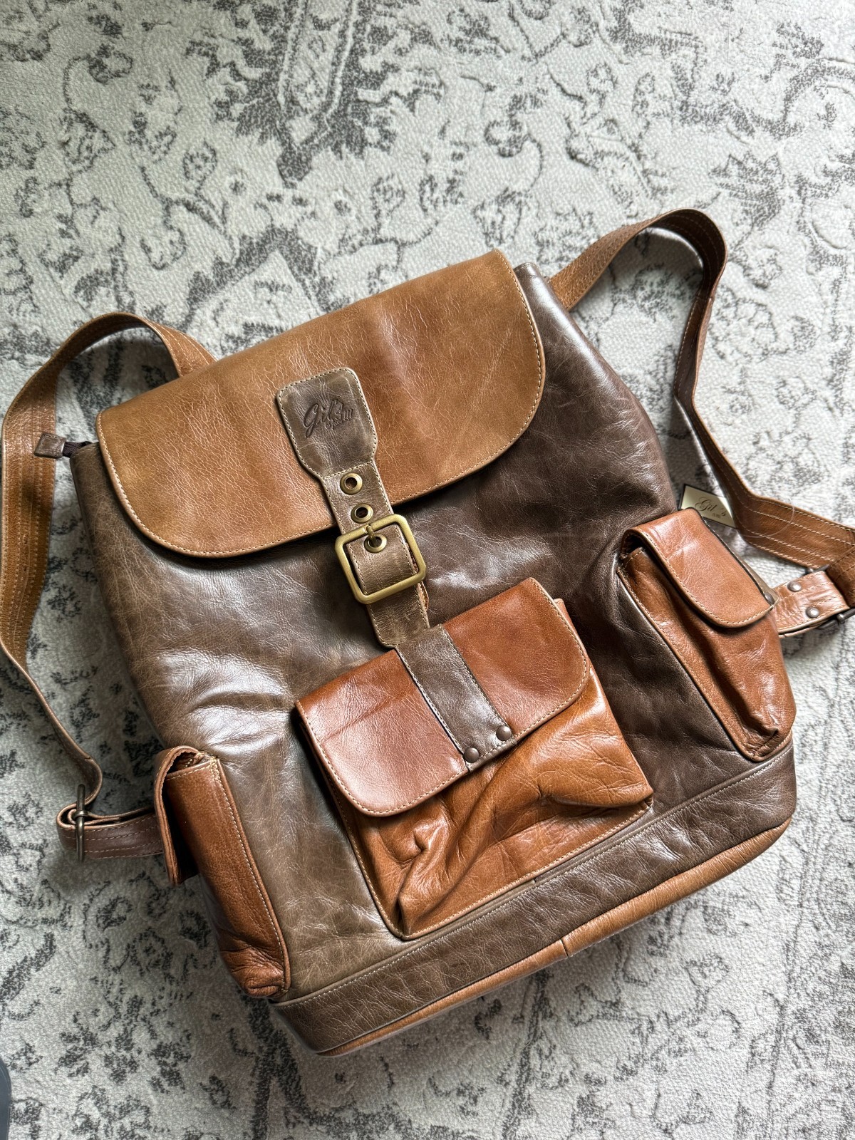Orange Brown Leather Backpack for Women Men Unisex New with Tag Fashion Unique