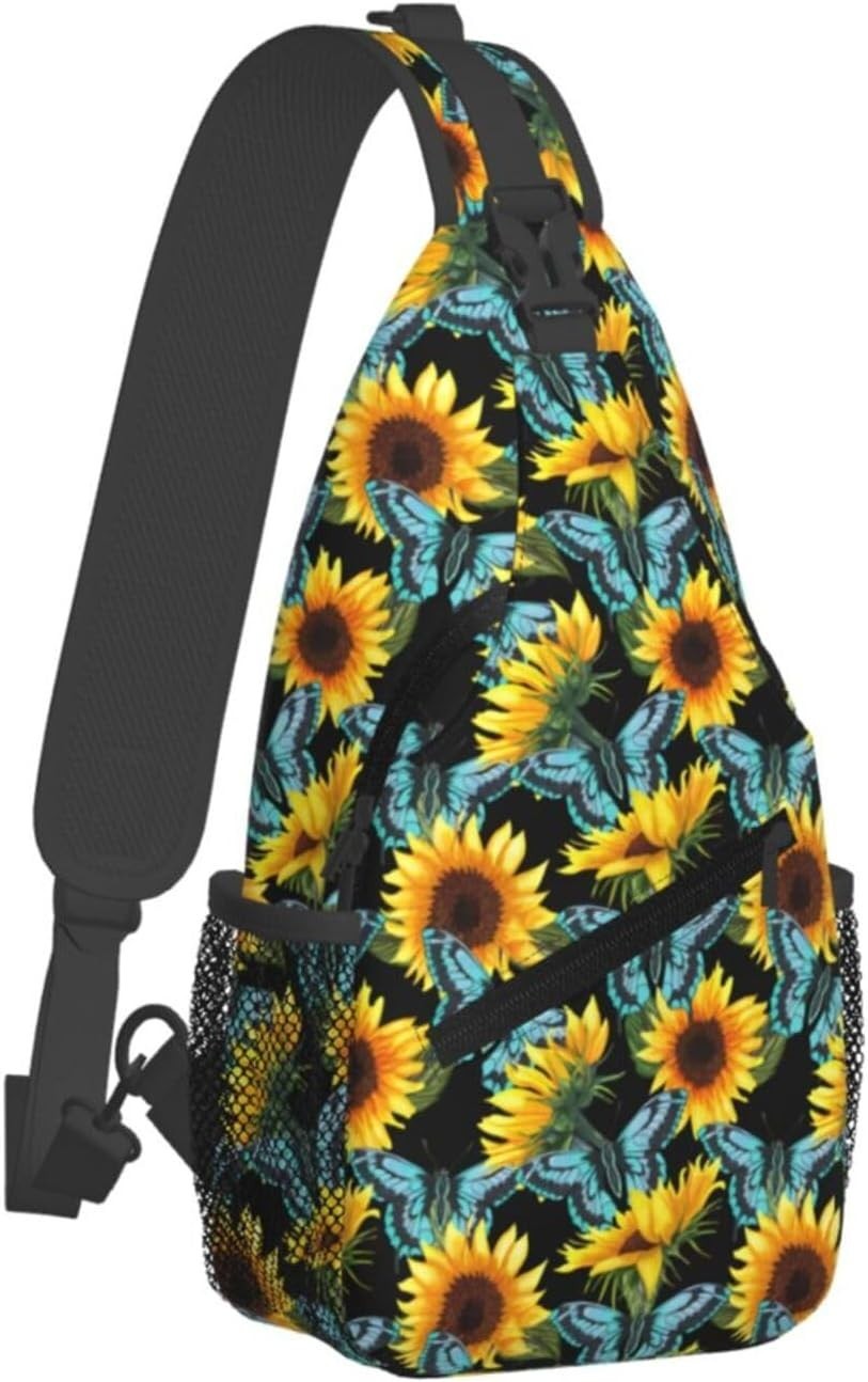 Sunflower And Blue Butterfly Sling Bag One Size Sunflower and Blue Butterfly 25