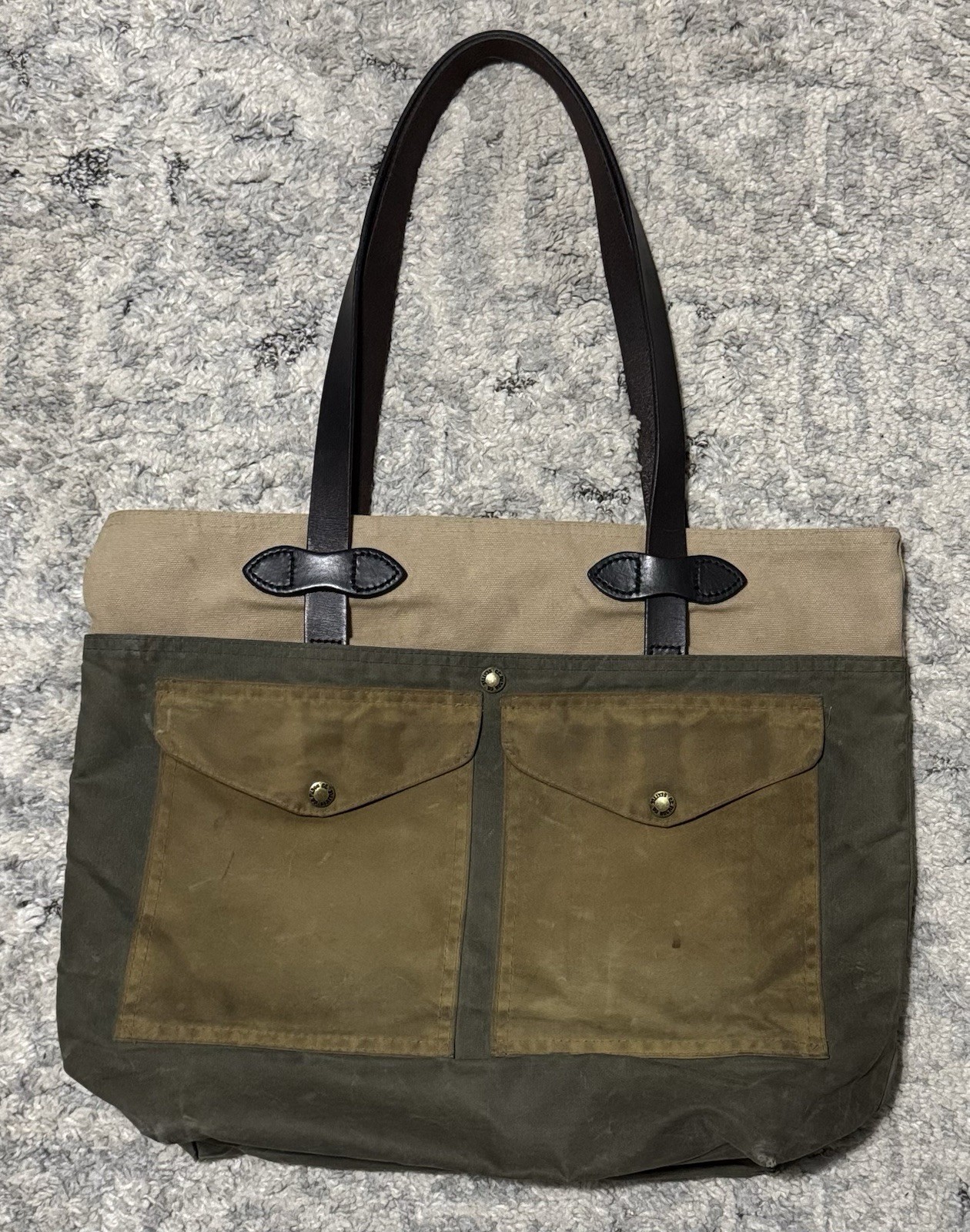 Vintage Filson Two-tone Waxed Canvas Tote Bag Green & Tan Made in USA