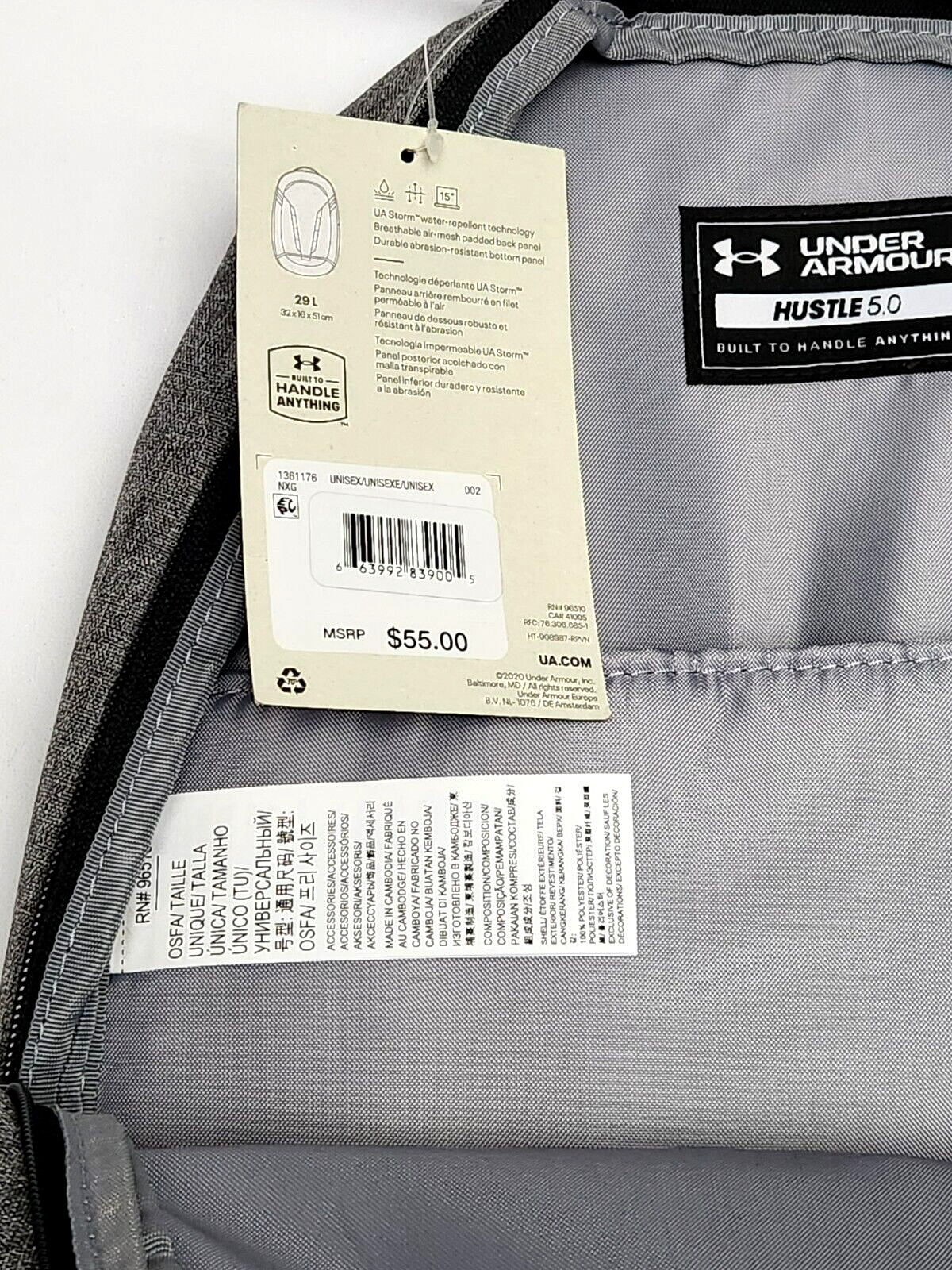 Under Armour Hustle 5.0 Storm Backpack 1361176 School Laptop UA Book Bag