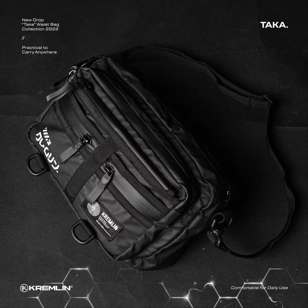 Kremlin Taka Clutch Waist Hand Black Bag Futuristic Fullzip Crossbody