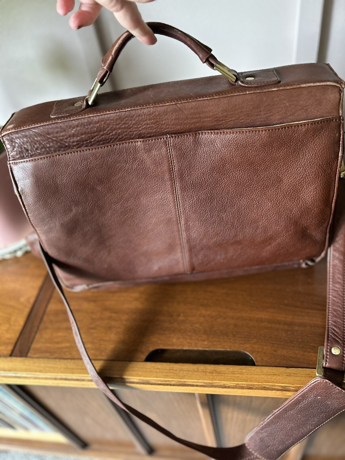 Green Fields Shafmaster Brown Leather Messenger Shoulder Laptop Bag Briefcase
