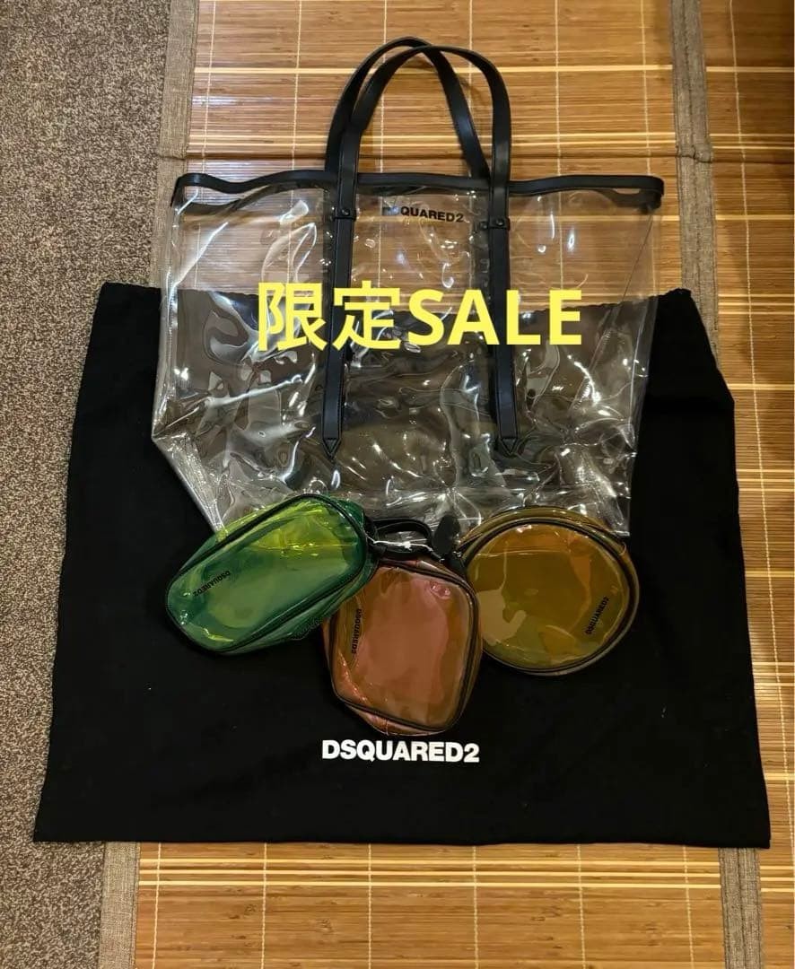Dsquared2 Clear Vinyl Tote Bag Unisex Leather Accents NWT