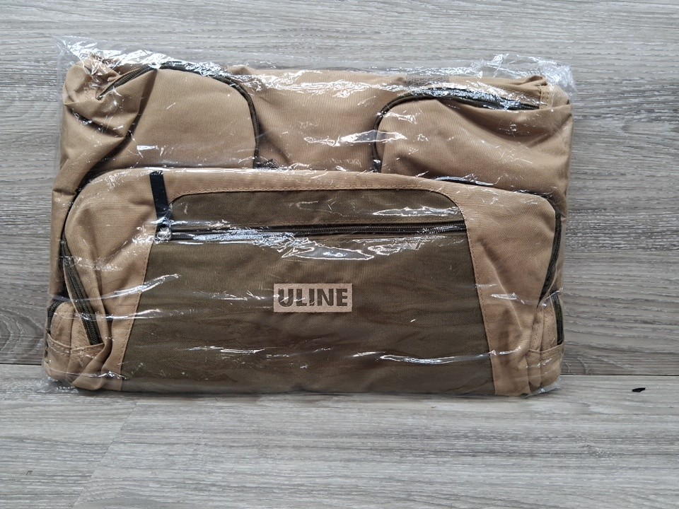 Uline Mens Duffel Bag Tan Travel Gym Reinforced Bottom Quick Dry 19 x 9 x 14