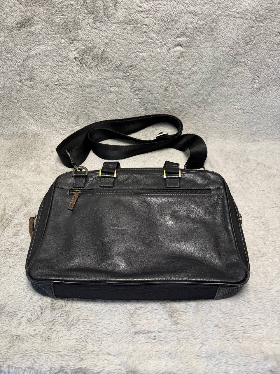 Boconi Black Leather Tumbled Pebbled Messenger Briefcase Laptop Case