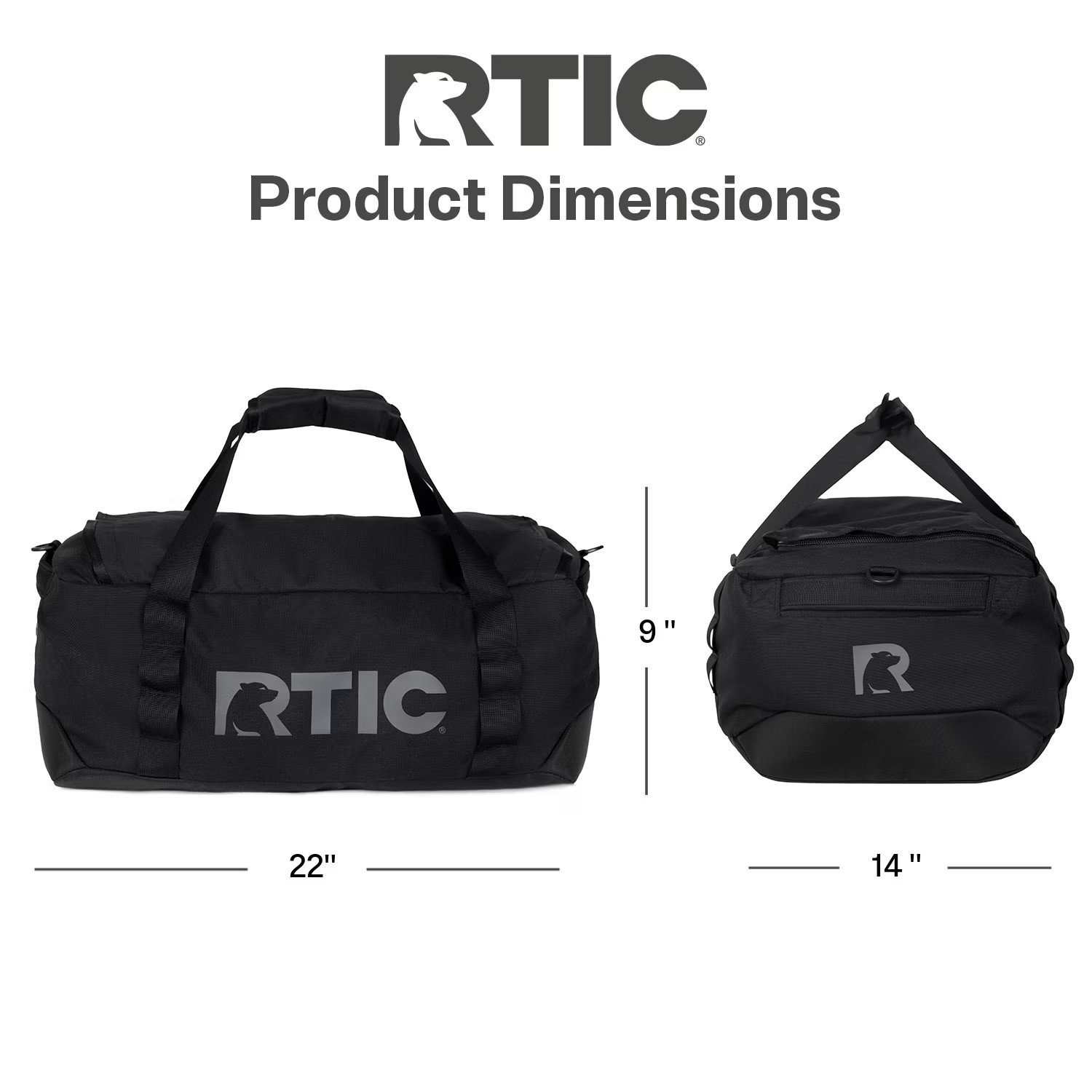 RTIC Road Trip Duffle Bag, Medium, Water Resistant, Durable Fabric, Black