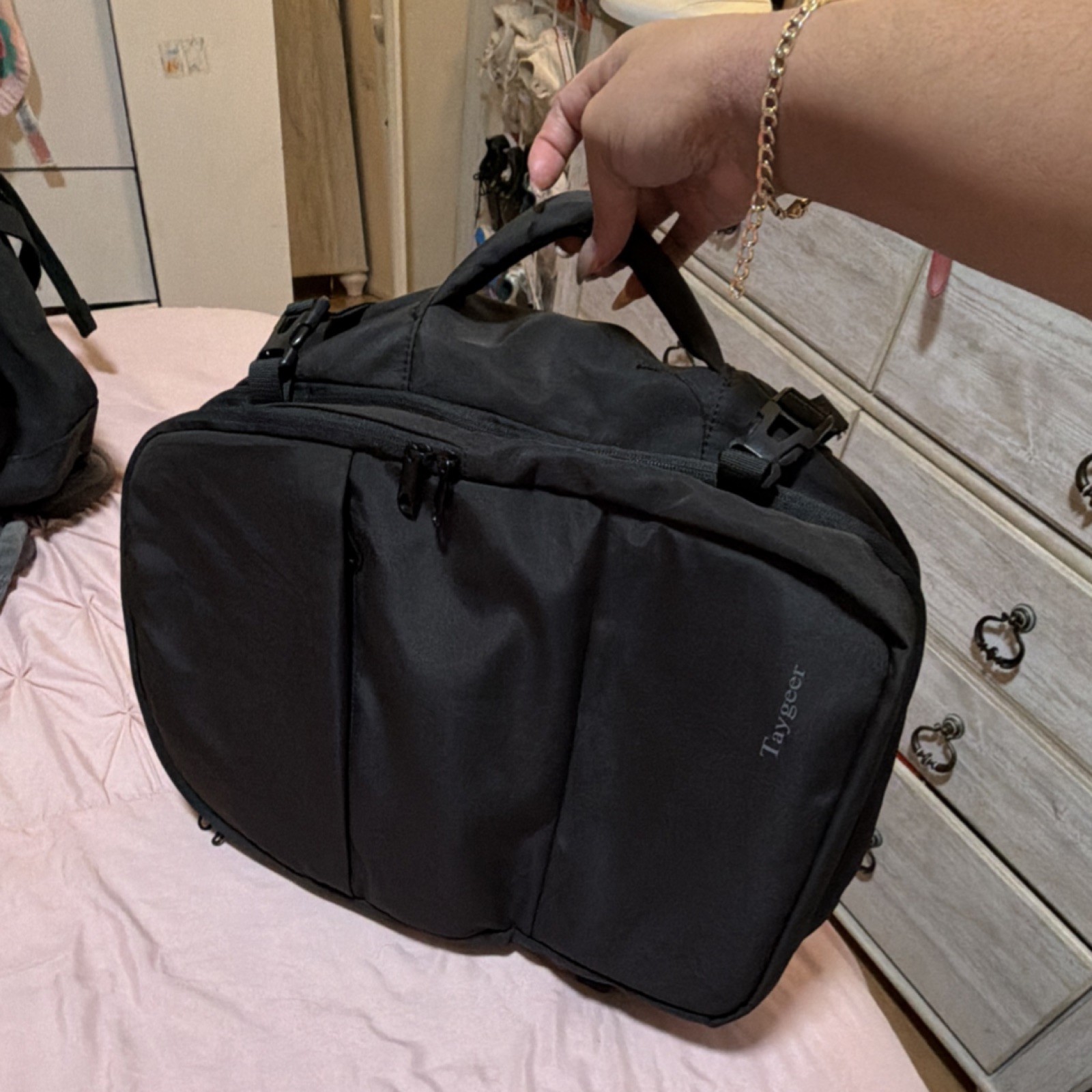 Taygeer Black Men’s Backpack Top Handle Adjustable Strap Inner Pockets Zip