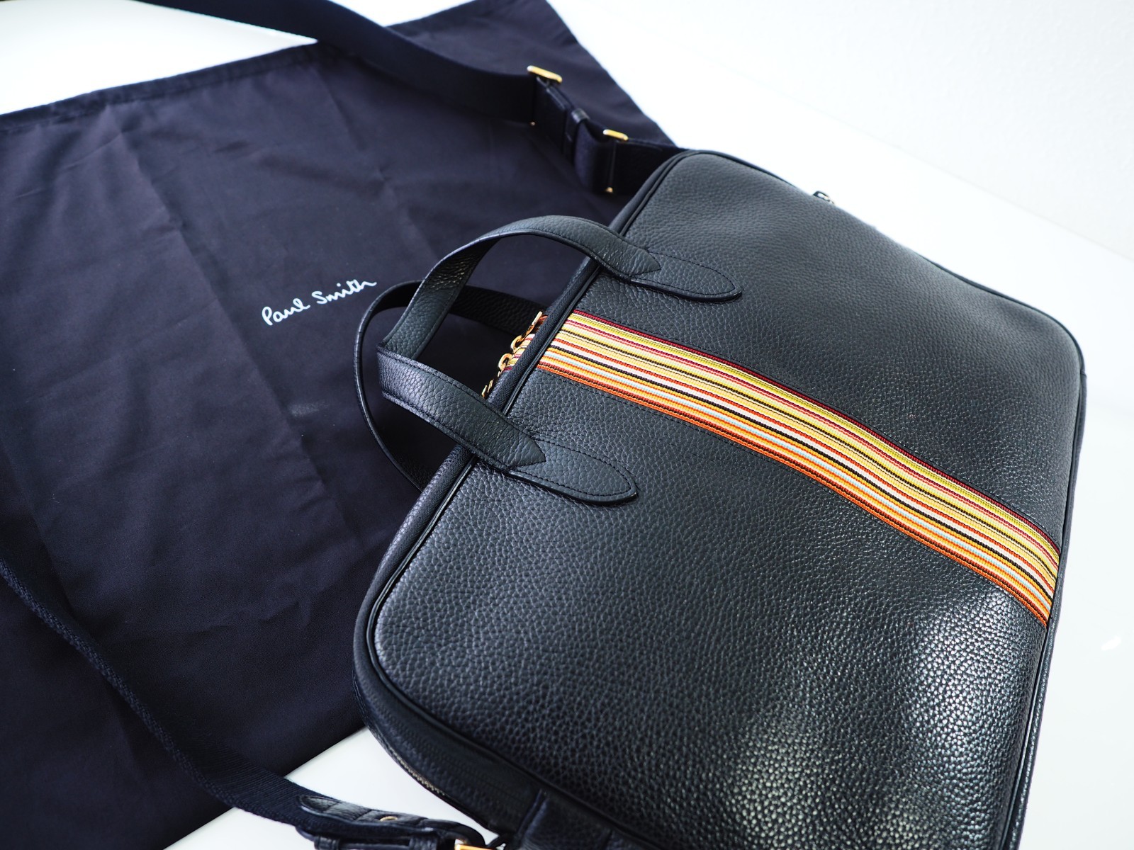 Paul Smith Bag Signature Stripe City Webbing Black Leather Folio Crossbody