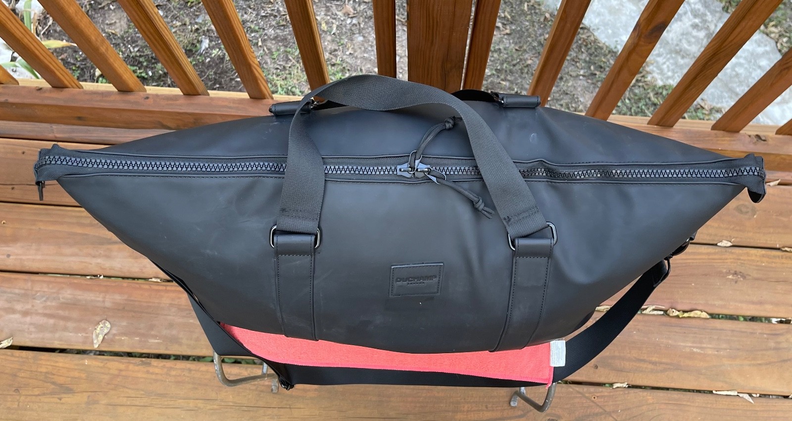 Duchamp London Duffle Bag With Strap & USB Cable in Black-$240
