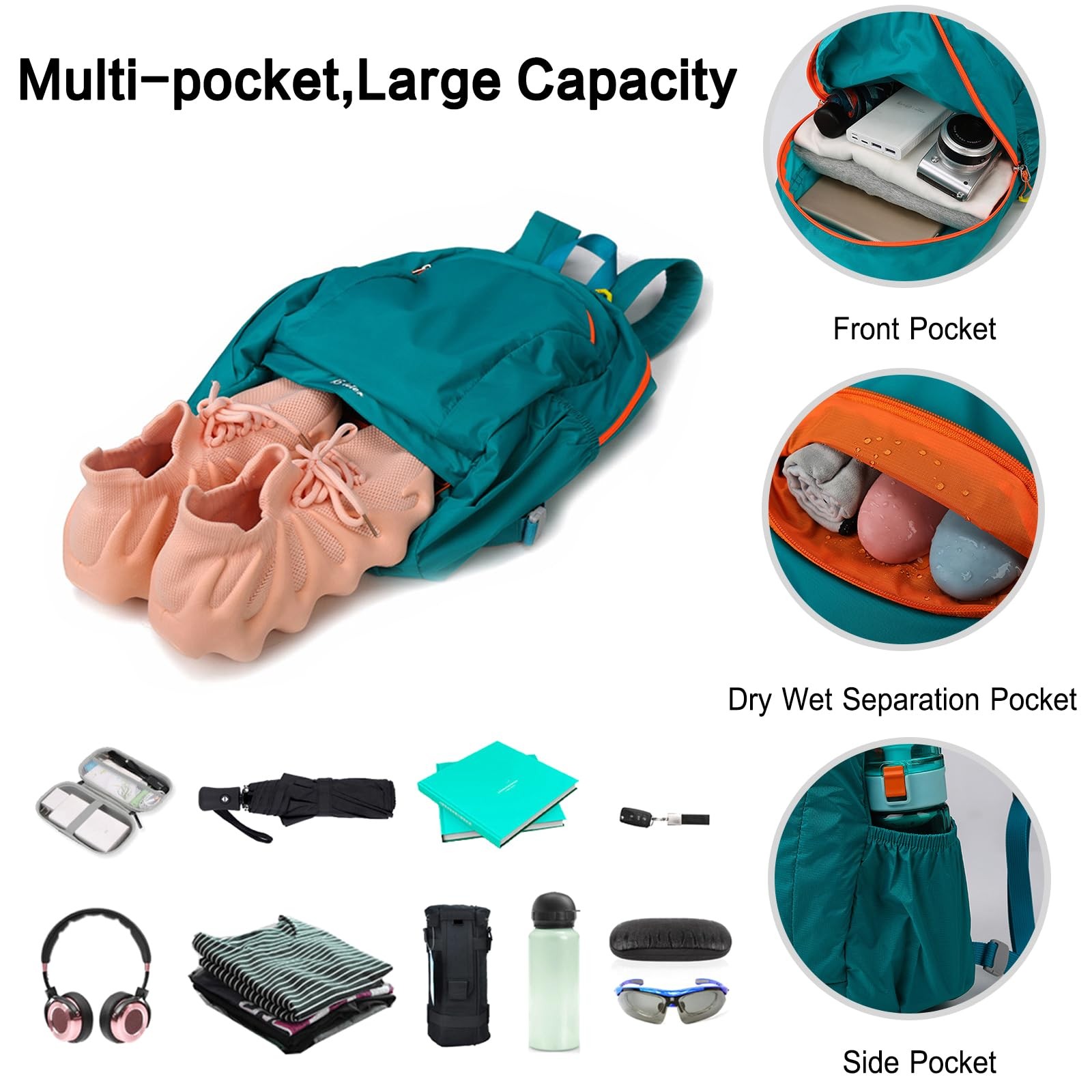 Casual Backpack Daypack 25 L Waterproof Lightweight Rucksack Black 1 PCS