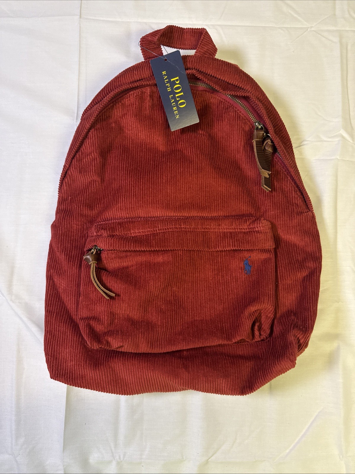 POLO RALPH LAUREN Red Corduroy Backpack, Bag. Logo, Handle & Straps-NEW