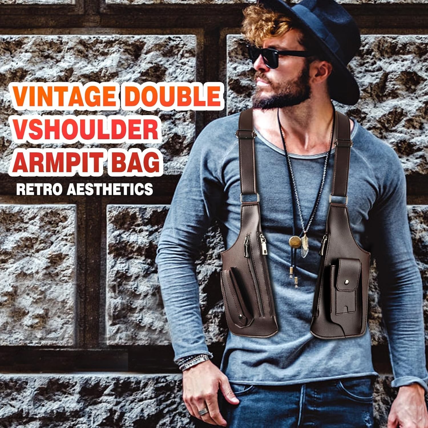 Shoulder Bag, Premium Leather Adjustable Underarm Shoulder Bag for Men