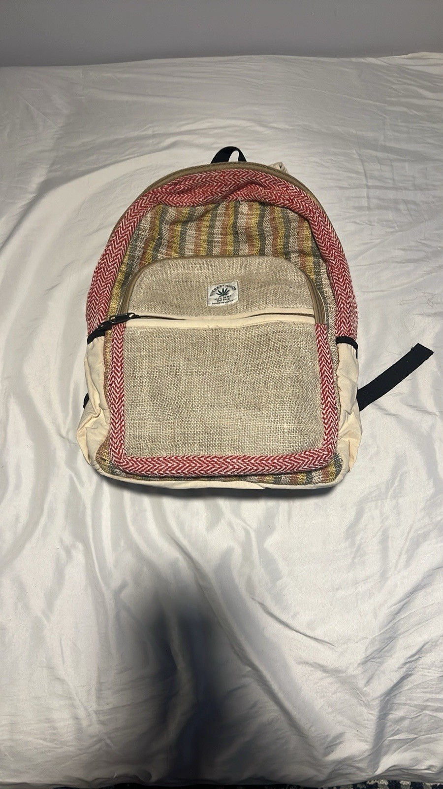 Hemp Backpack Traveling Bag for Himalayan Nepal Salmon Pink And Crème Color