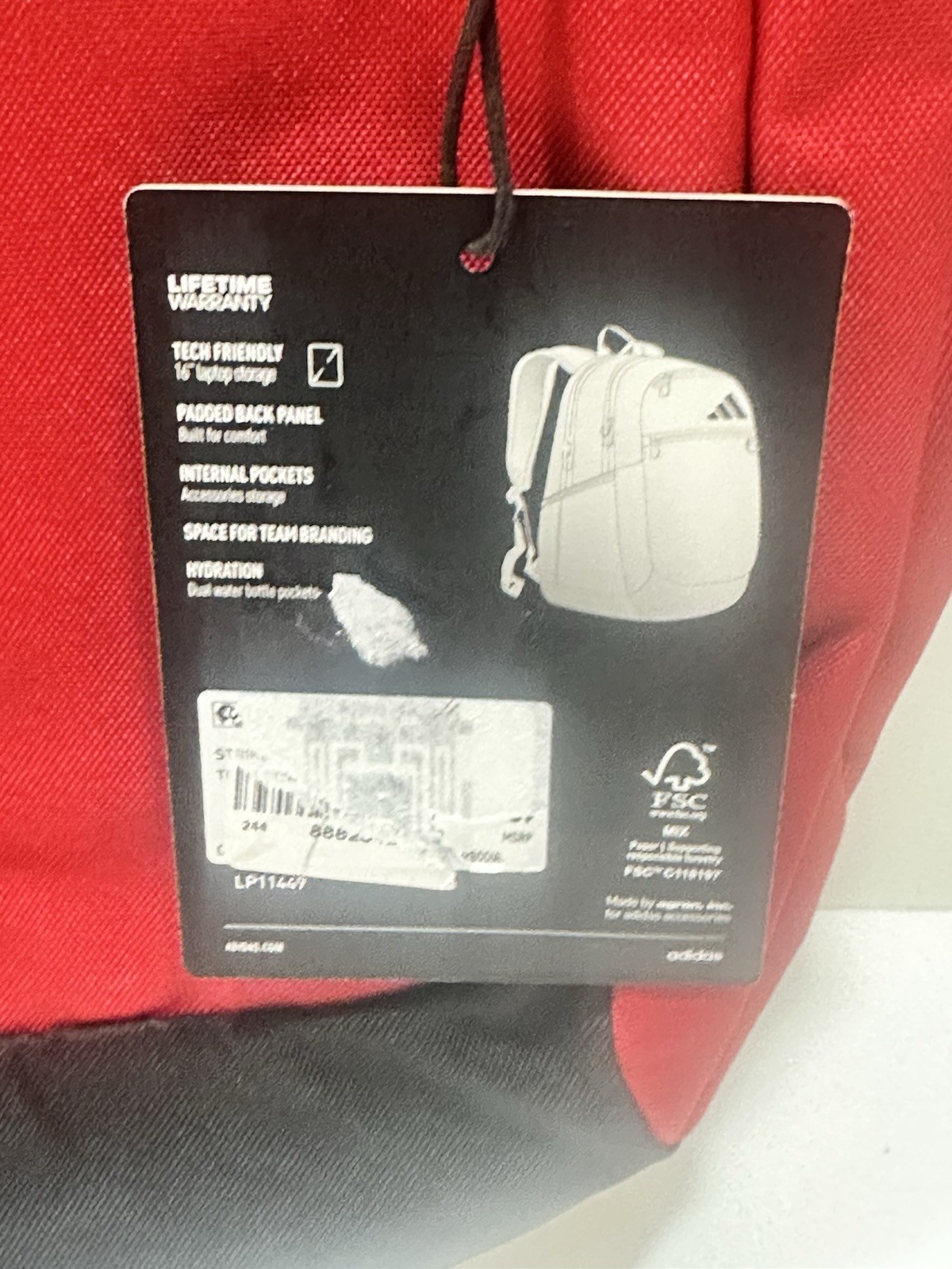 Adidas Striker 3 Backpack Red/black Padded Back 16” Laptop Storage