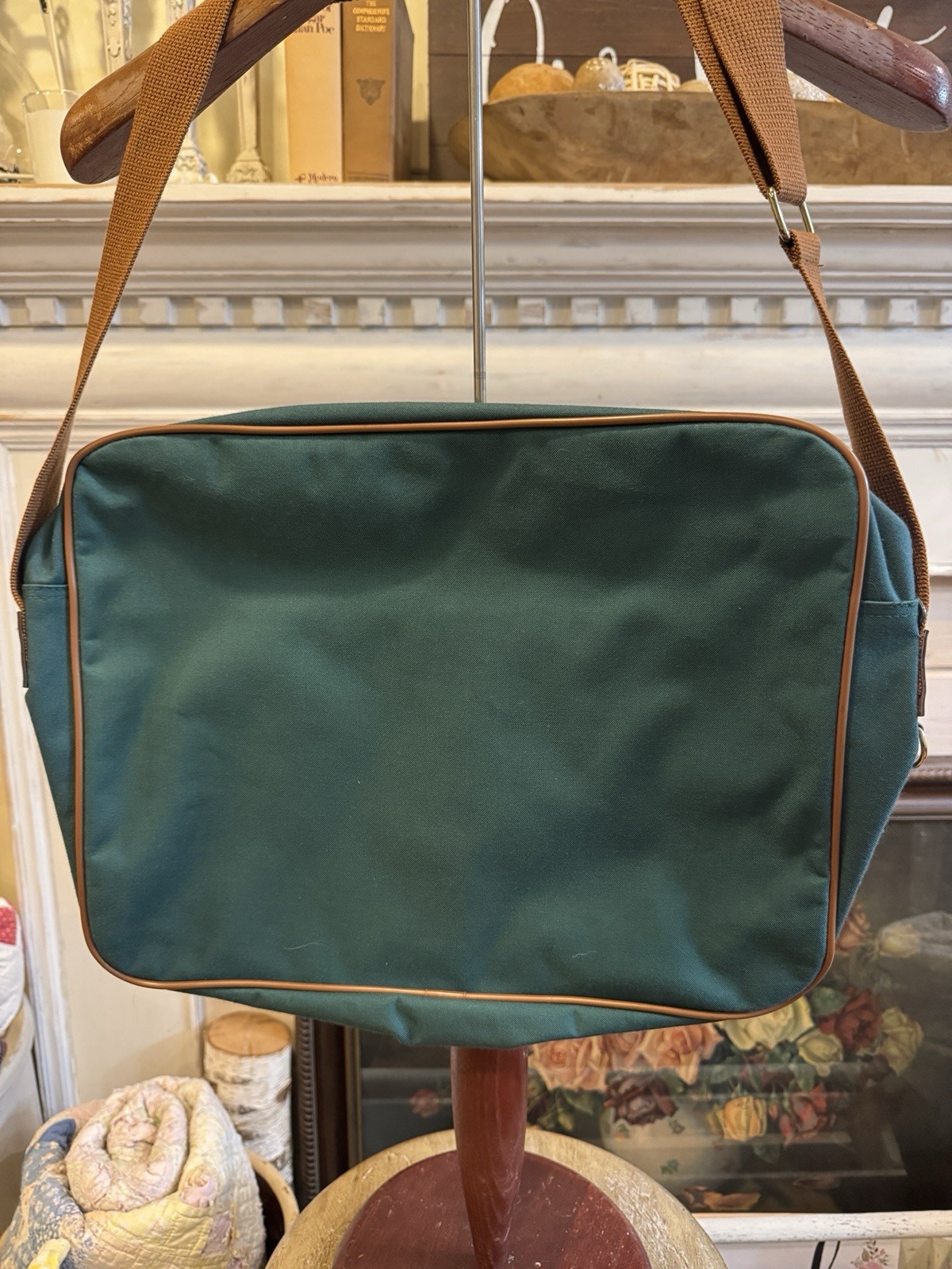 Polo Ralph Lauren Green/Brown Messenger Bag Buckle Zip Pockets Adjustable Strap