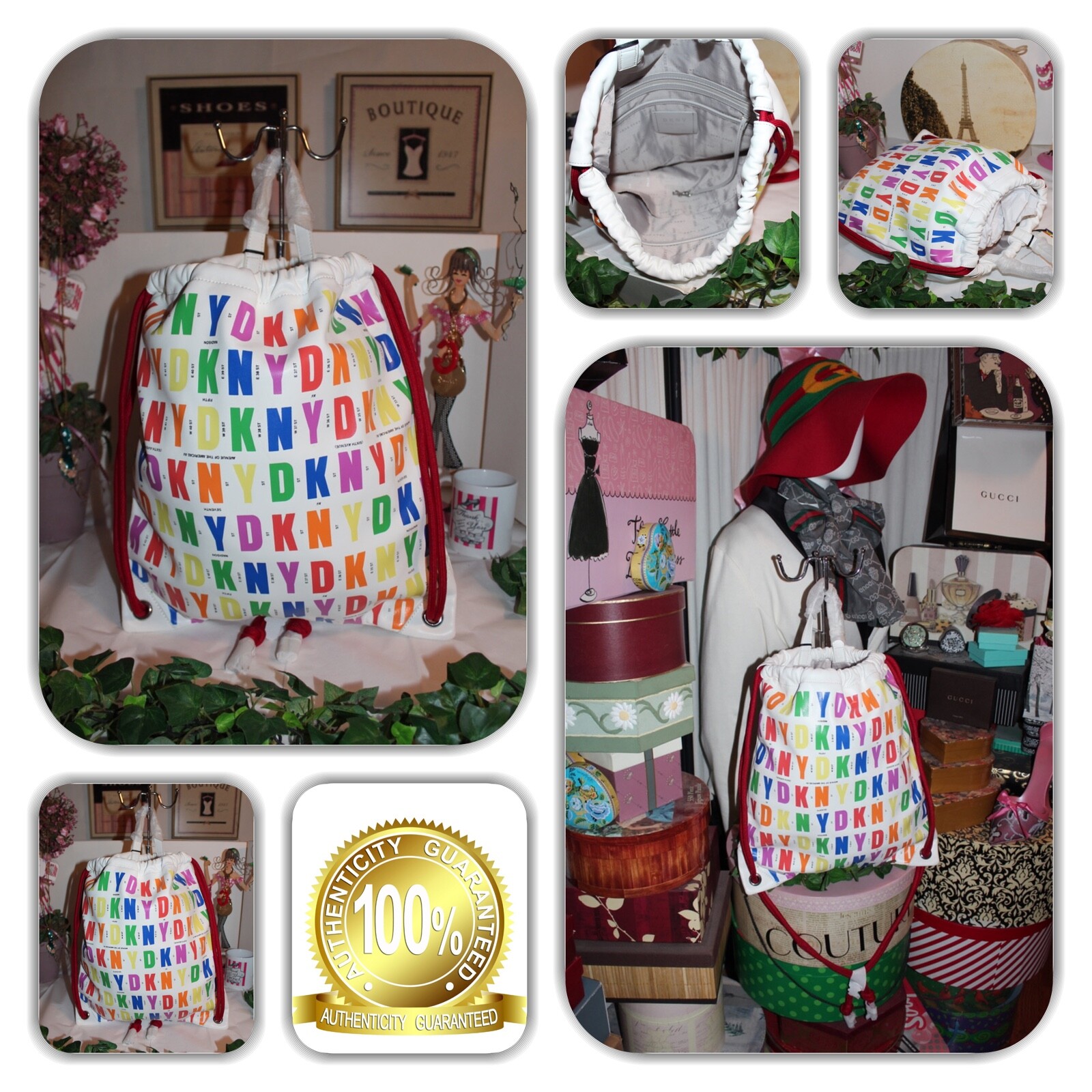 NWT-COUTURE DKNY WHITE RAINBOW COLOR(S) LIMITED EDITION DRAW STING BACKPACK!