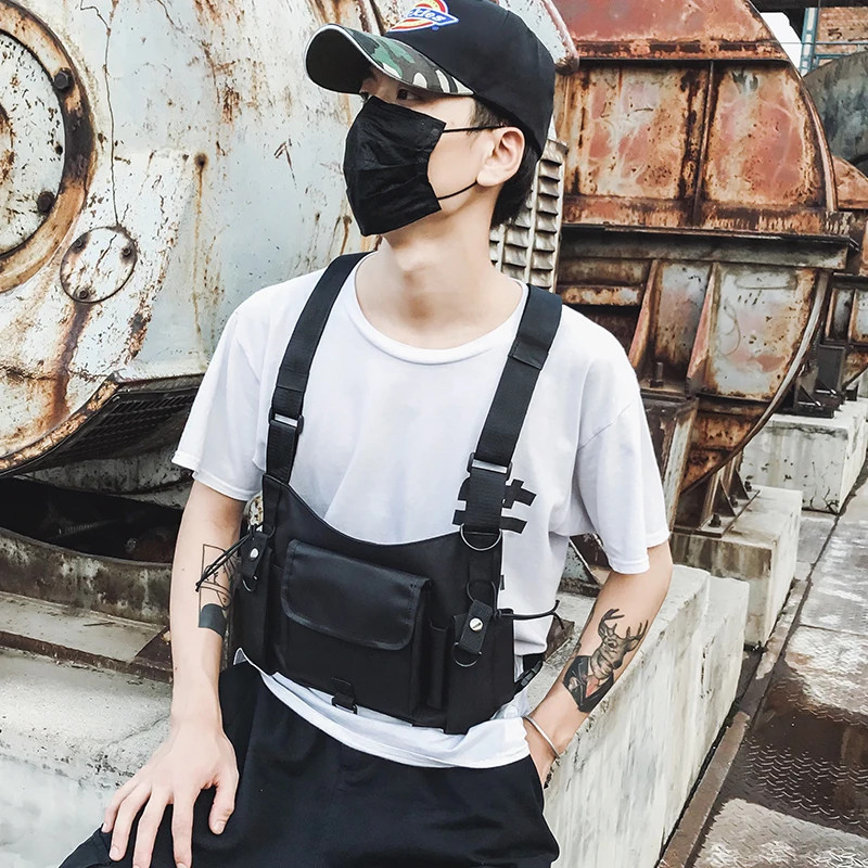 Waist Pack Nylon Adjustable Vest Hip Hop Streetwear Functional Tactical Chest Ri