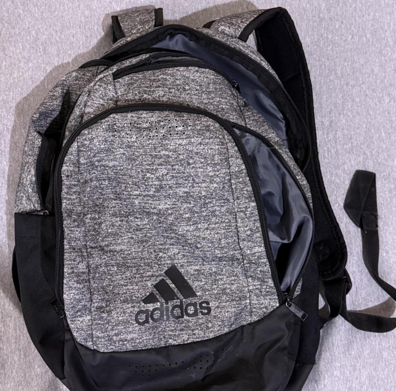 Adidas Defender Backpack, Gray with Black Zipper