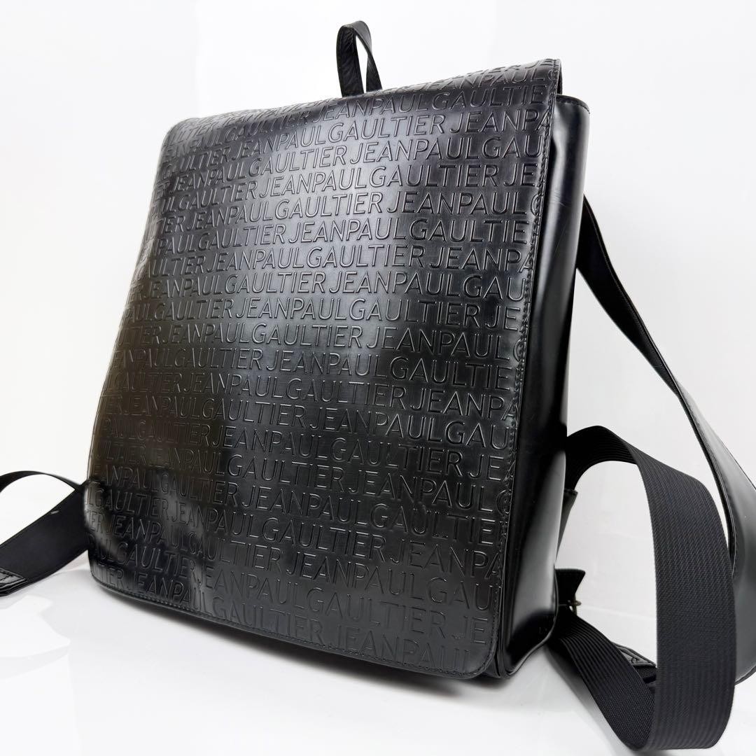 Jean Paul Gaultier Vintage All Over Logo Monogram Backpack Black Enamel Women’s