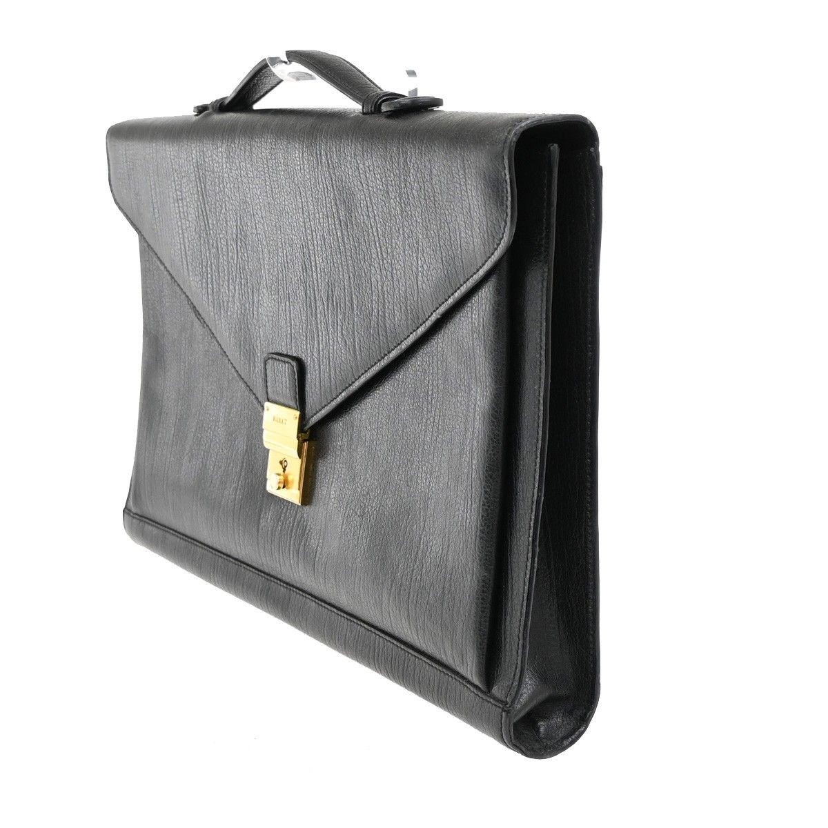 BALLY Business Bag Handbag Black Leather Classic Elegant Vintage 27x40x4cm