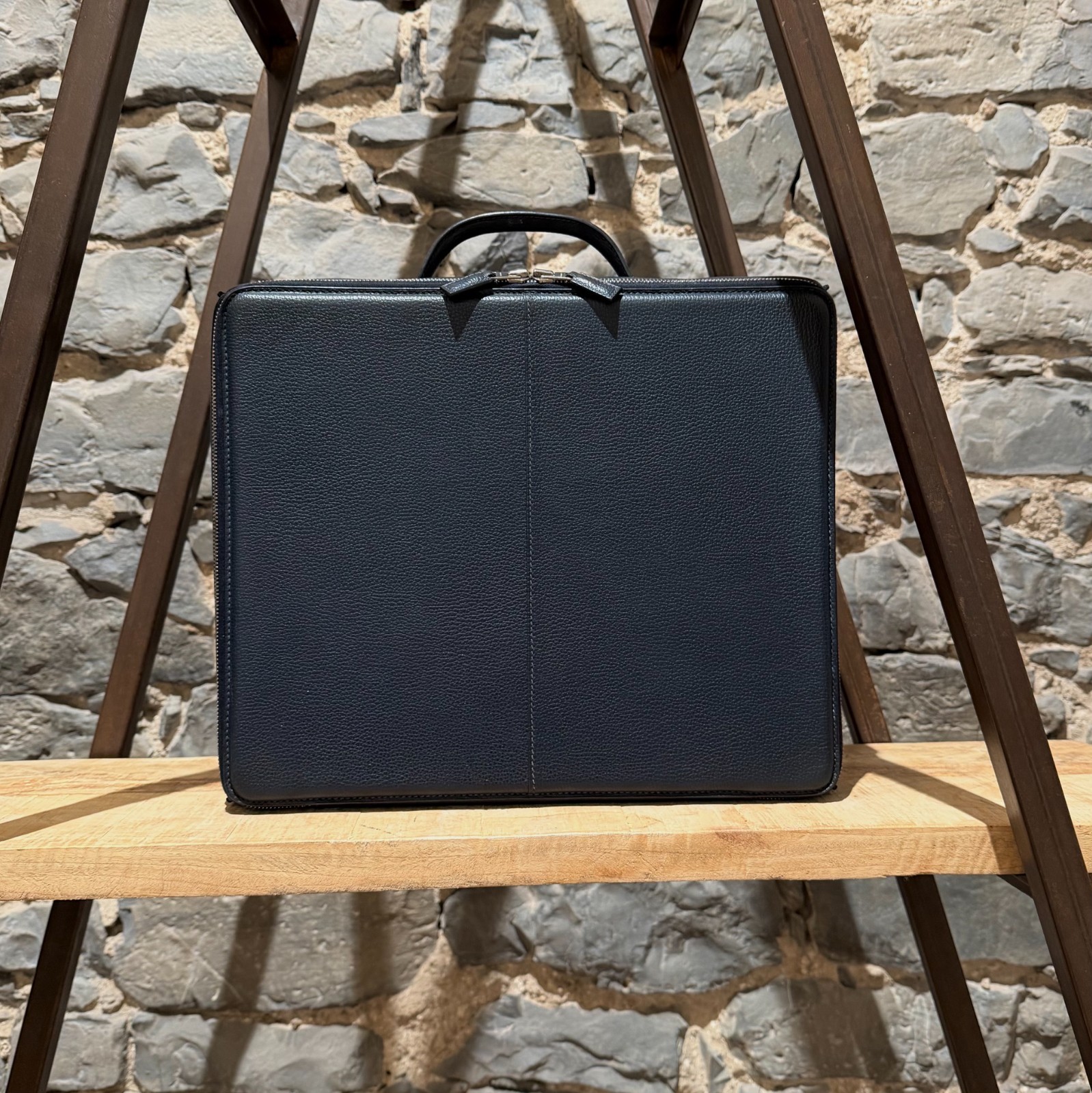 Hermès Herlight 33 Navy Blue Vache Liegee Leather Briefcase