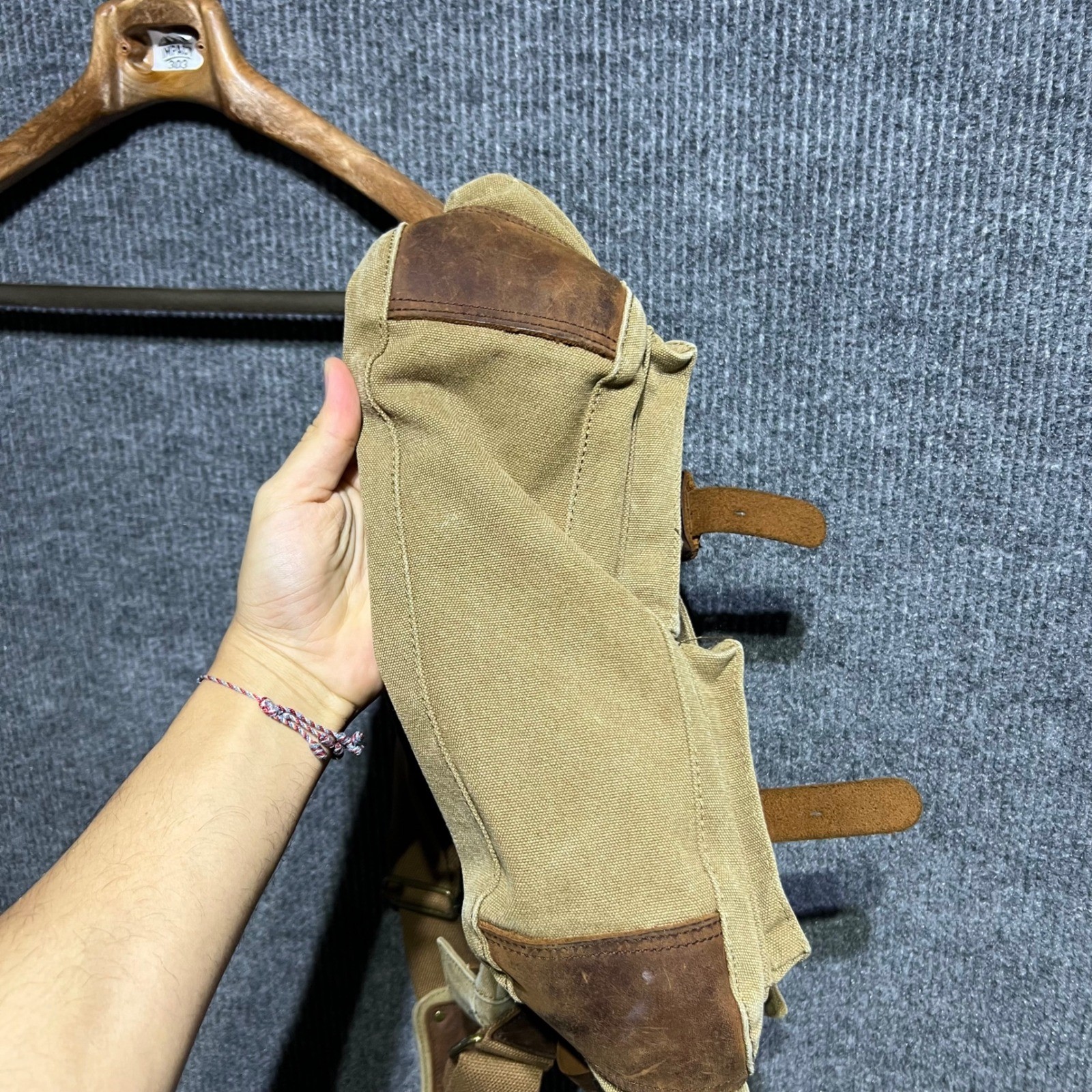 SC Cotton Messenger Bag Mens Large Tan Canvas Leather Trim Tactical Satchel