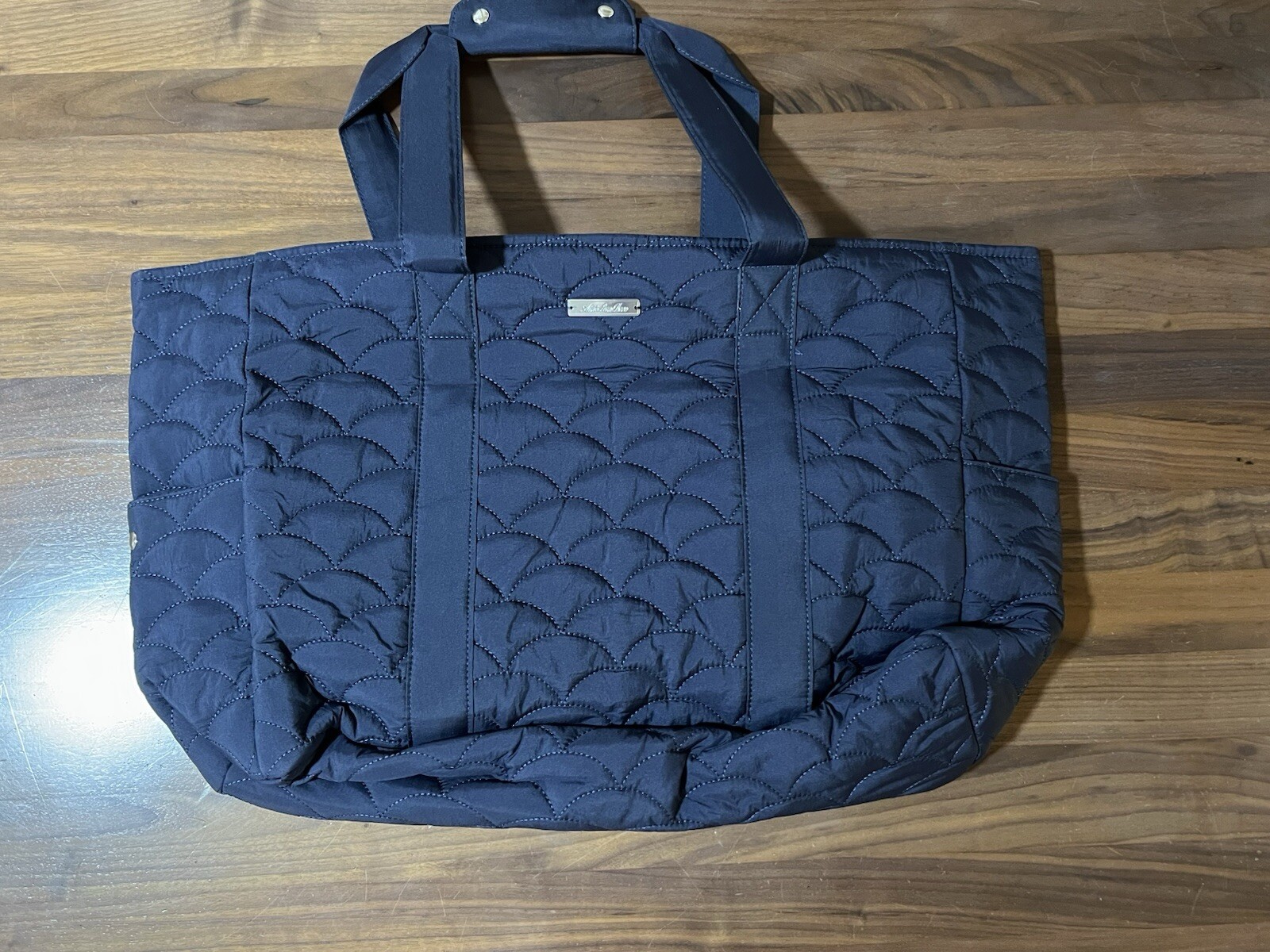 Aime Leon Dore ALD Nylon Scallop Quilted Tote Bag in Navy Metal Logo Travel NYC