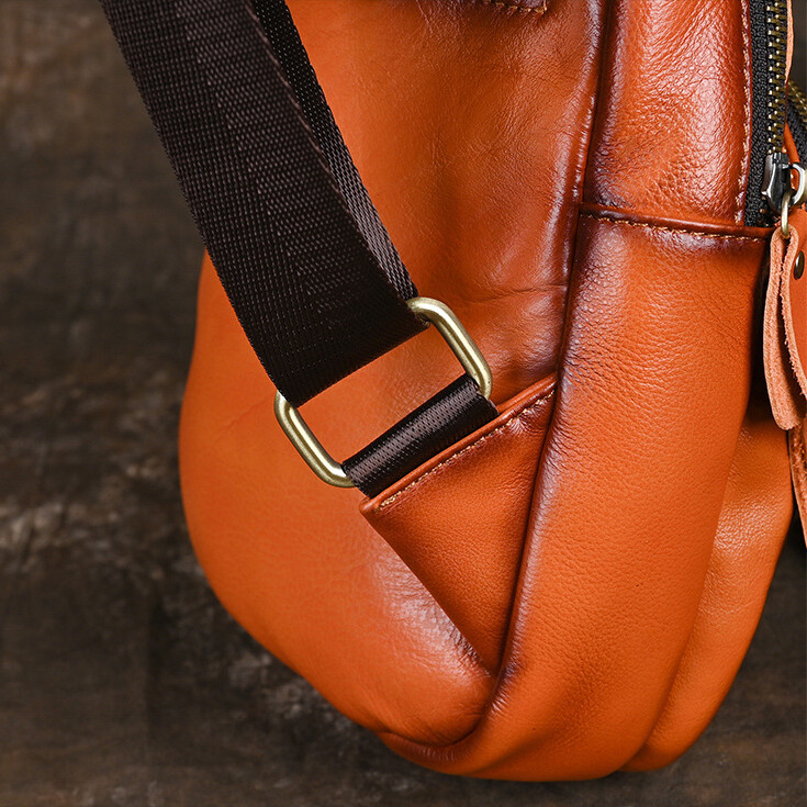 Top Cow Leather Sling Backpack, Men‘s Crossbody Chest Bag Causal Daypack