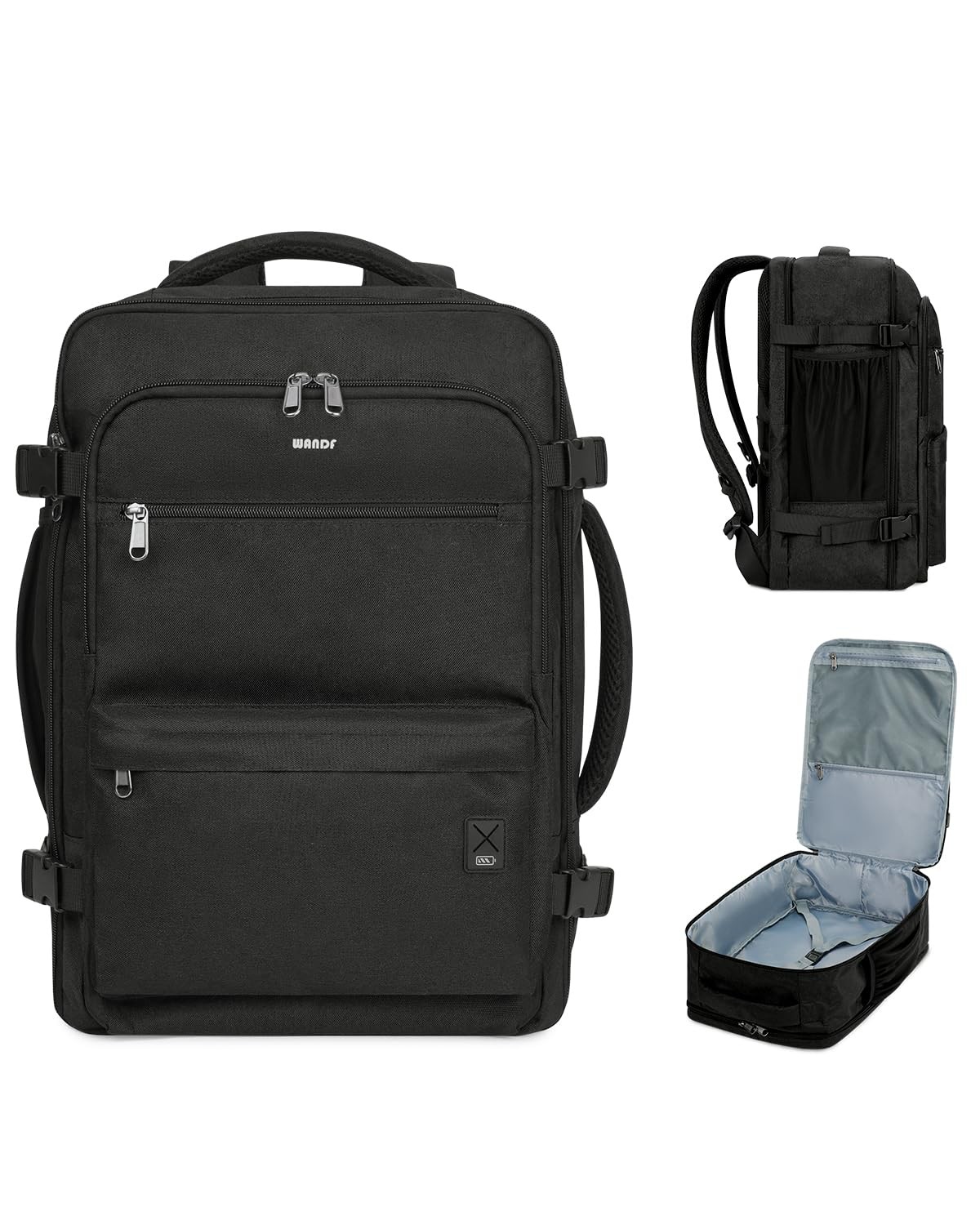 Personal Item Travel Bag 18x14x8, Carry On Laptop Backpack（Black）