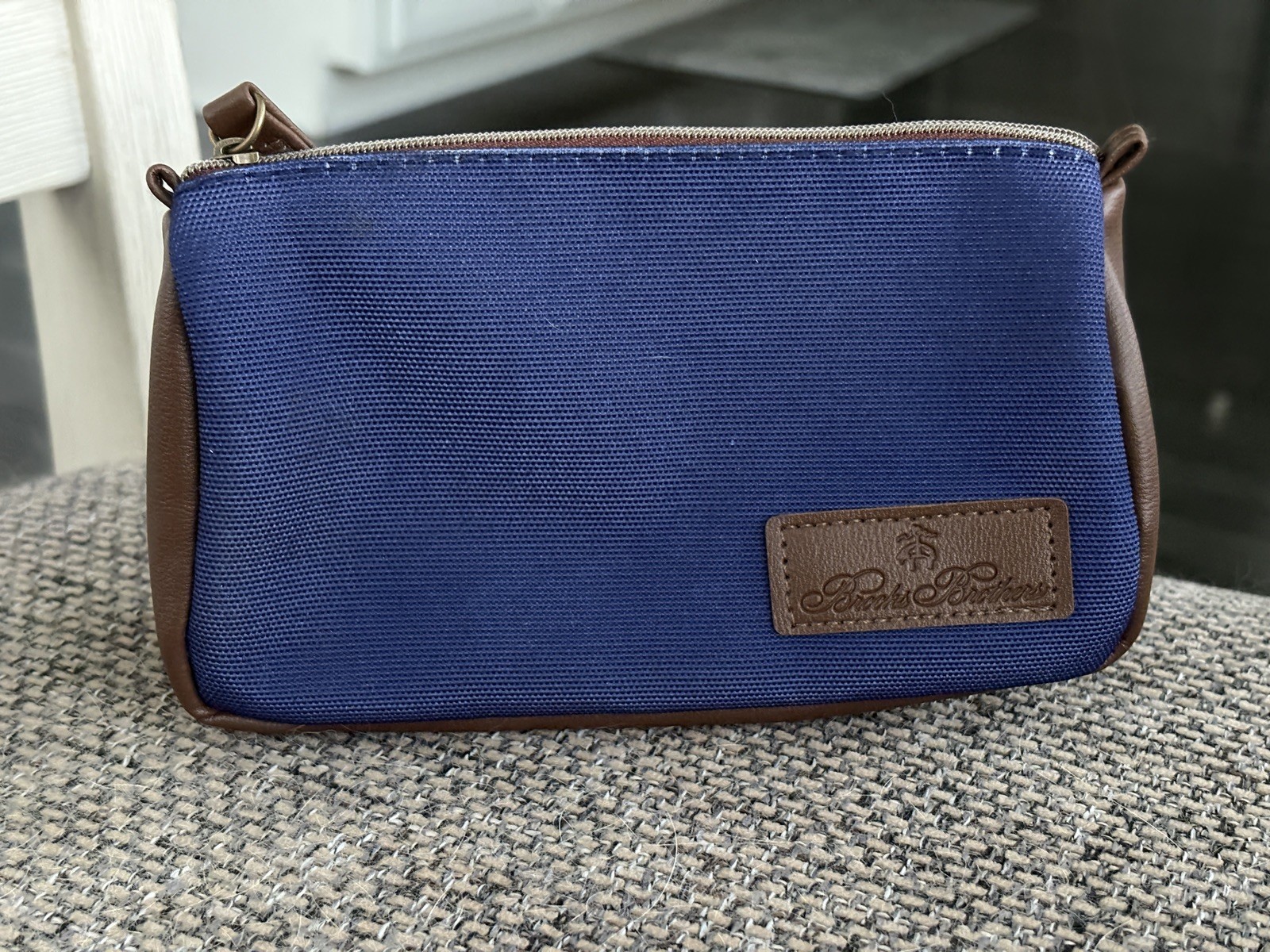 Brooks Brothers United Men Accessory Toiletry Bag Travel Pouch Blue Brown Lined
