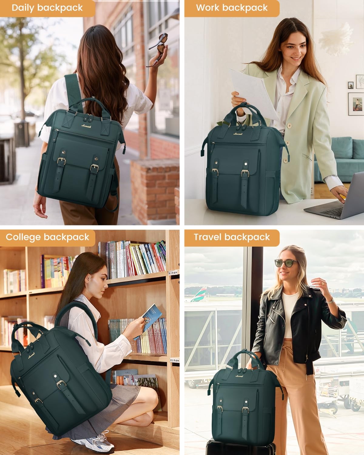 LOVEVOOK 17 Inch Laptop Backpack for Women Work Travel, Dark Green