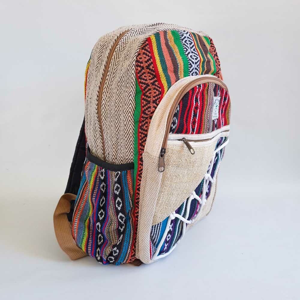 Hemp Backpack Travel Handmade Hippie Hemp School Bag Multicoloured Festival Fun