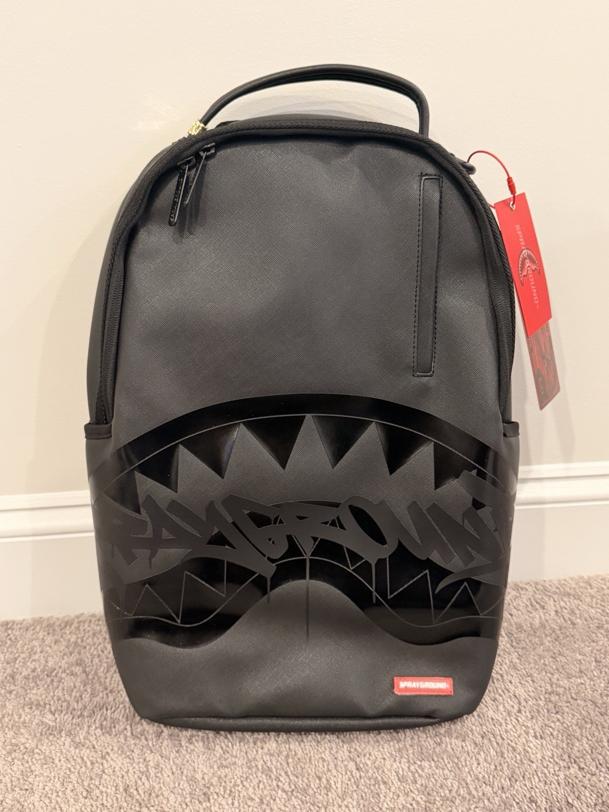 Sprayground Limited Edition Black Shark Mouth Backpack Red Lined Padded