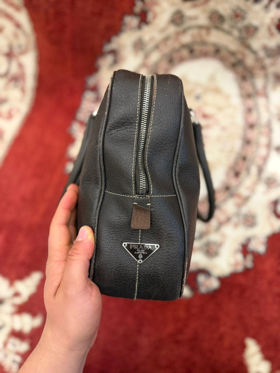 Prada Leather Briefcase Bag Safaiano Brow Luxury Shoulder Travel