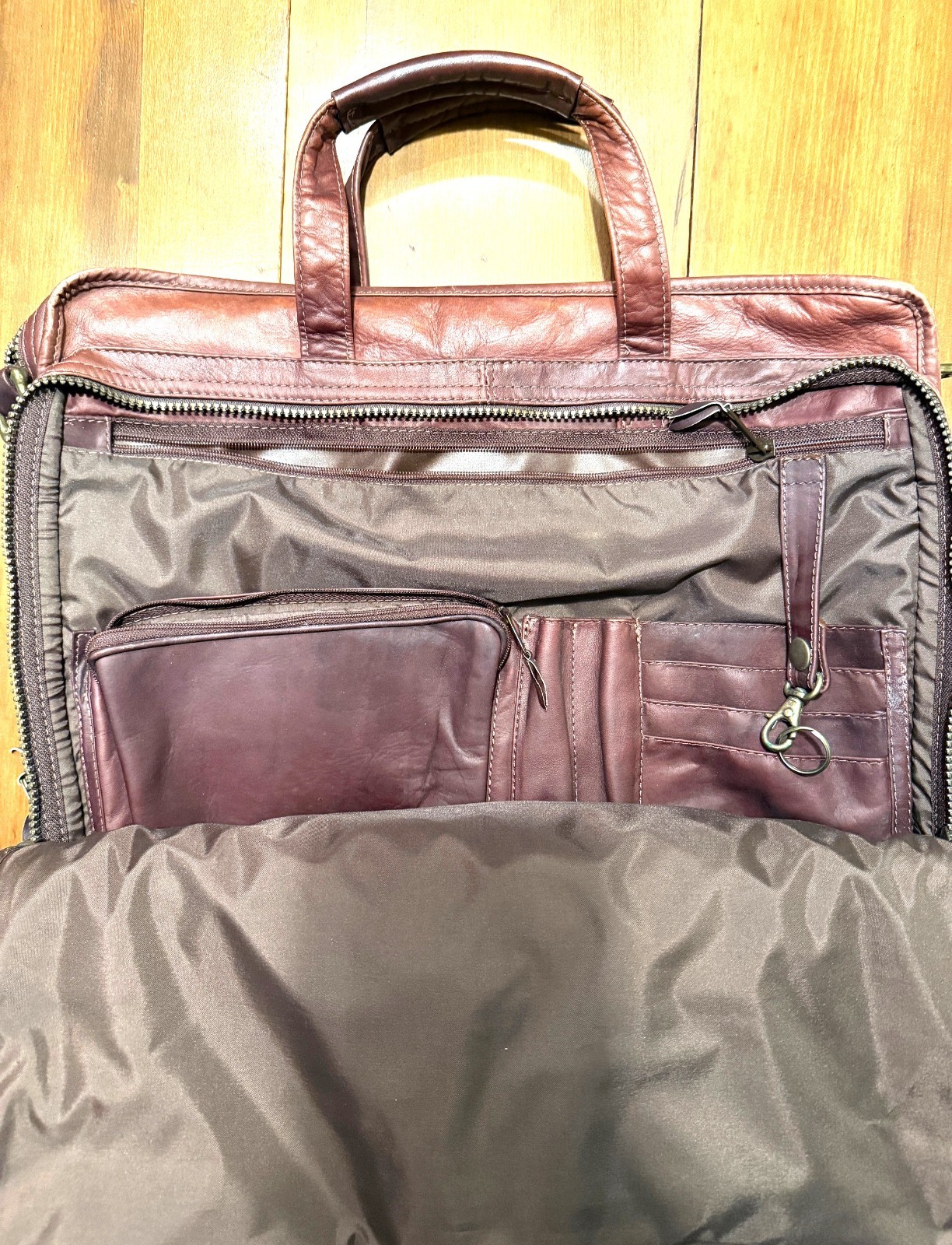 Vintage Leather Briefcase, Maroon Reddish-Brown, Columbia, Many Compartments