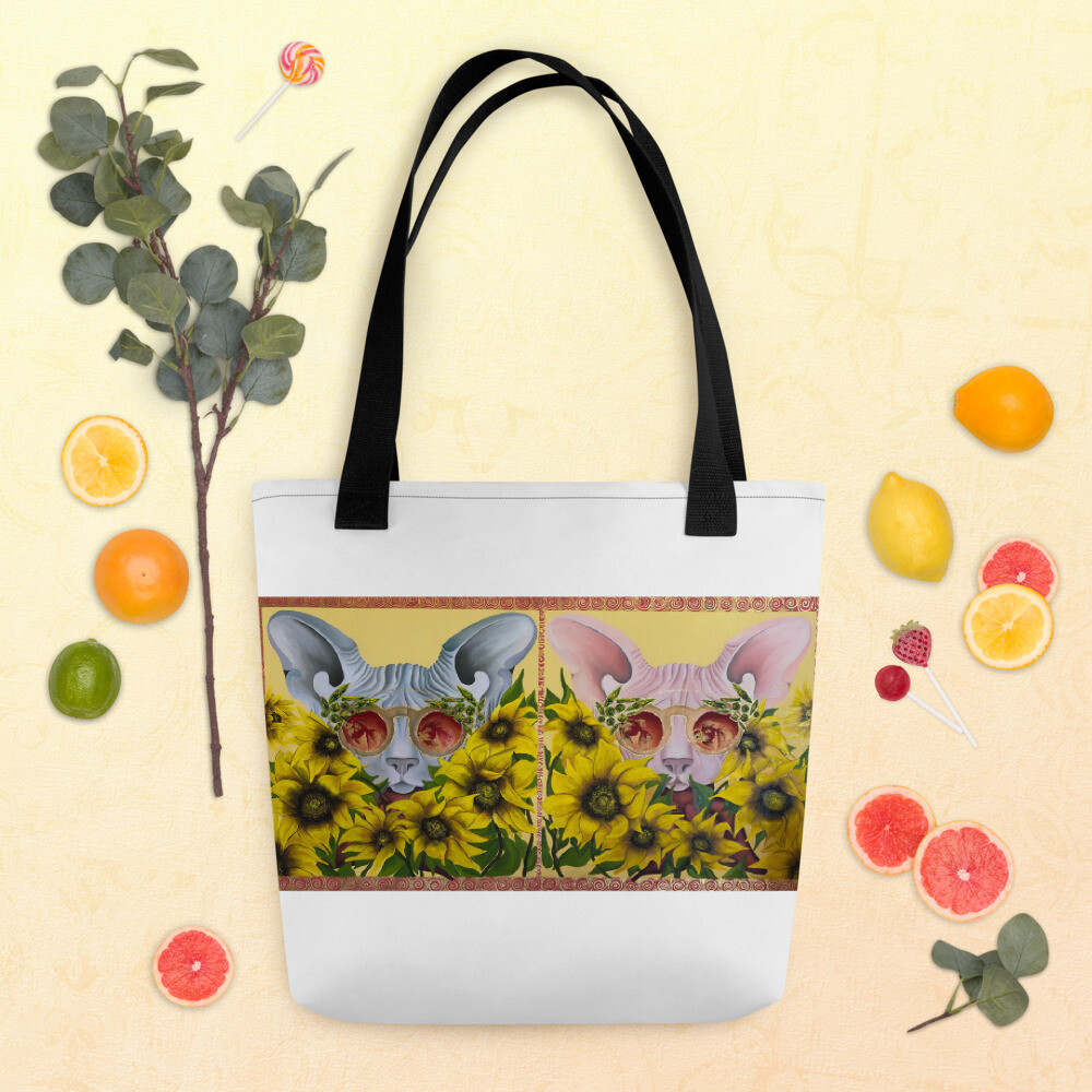 Twins Around Sunflowers Tote bag