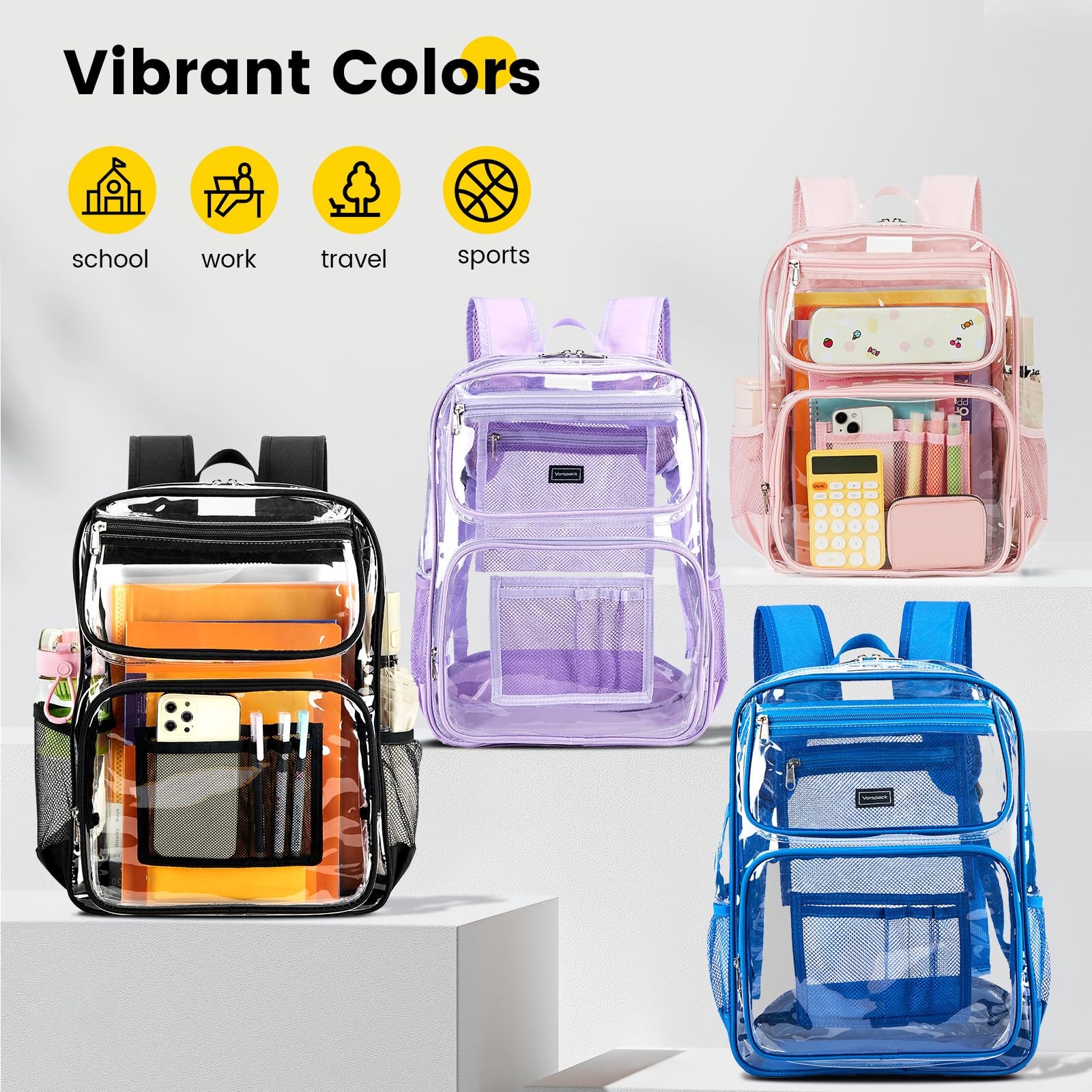 Clear Backpack Heavy Duty – Large See Through Bookbag for Girls Boys, Transpa…