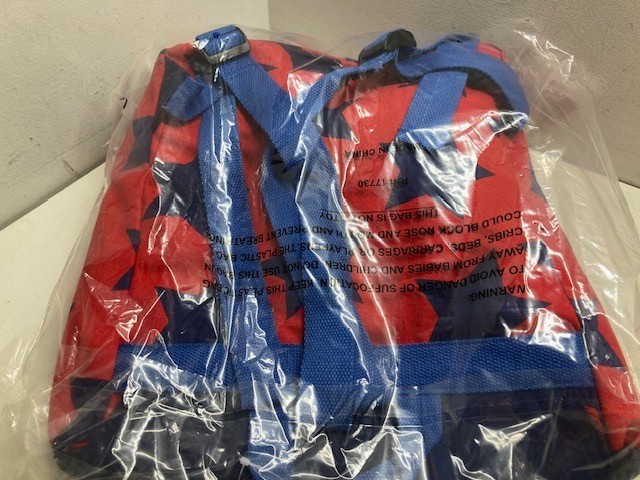 New Unisex Cat & Jack Blue Red Stars Backpack Drawstring & Flap Top 14.5X12X4.5″