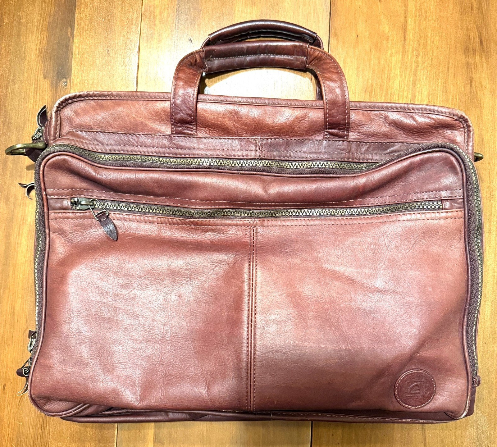Vintage Leather Briefcase, Maroon Reddish-Brown, Columbia, Many Compartments